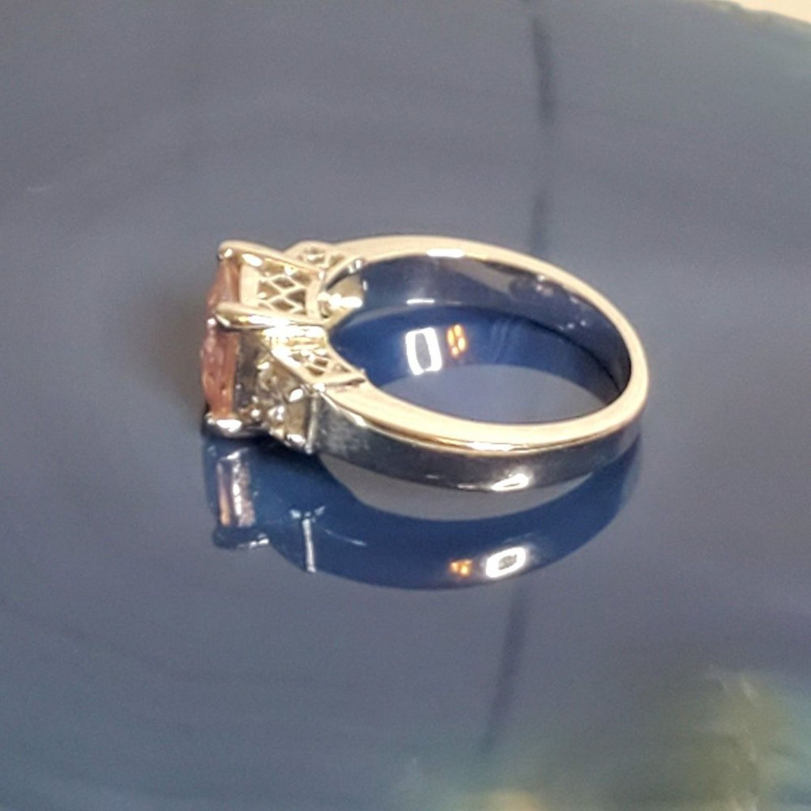 Designer White Gold Plated Pink Princess Cut & White Crystal Ring 6.5 Size ONE SIZE - 6 Thumbnail