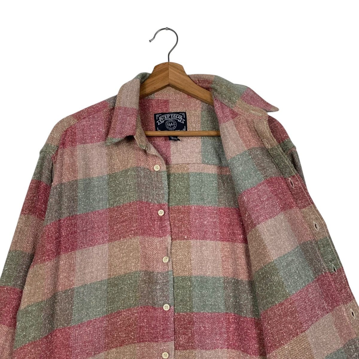 Flannel STEP TECH Checked Tartan Pink Flannel Work Shirt #1674-C74 Size US L / EU 52-54 / 3 - 10 Thumbnail