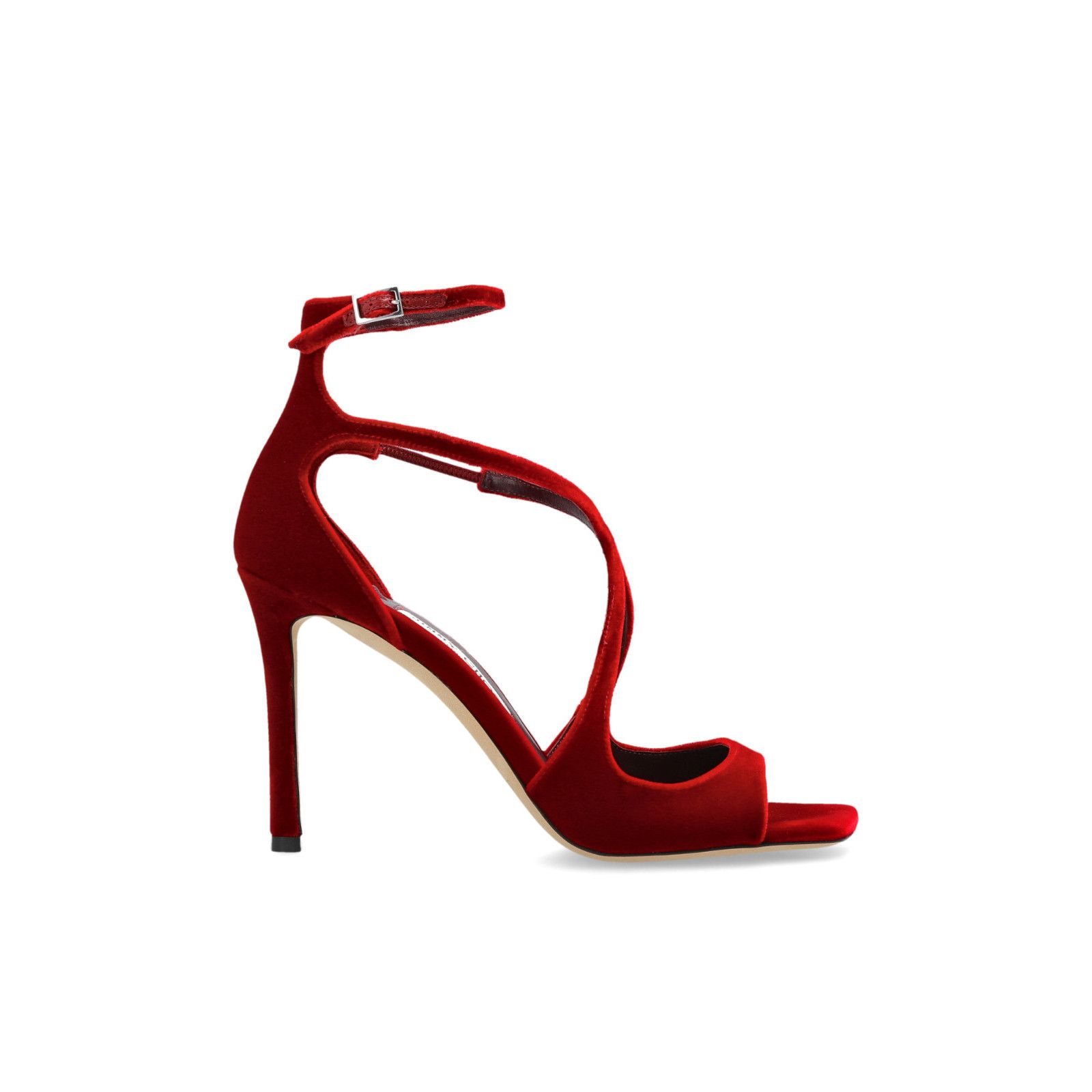 JIMMY CHOO 'Azia' Red Velvet Heeled Sandals New & Authentic