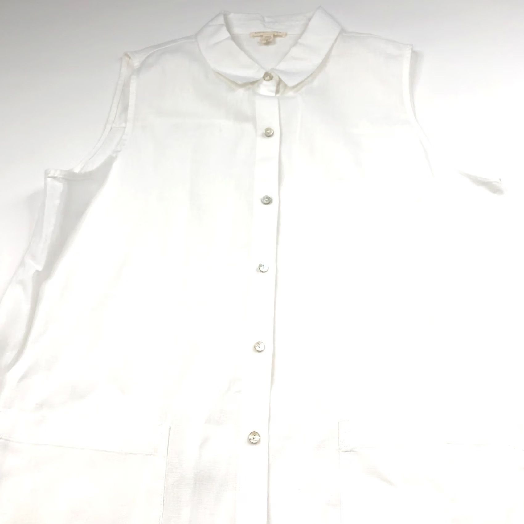 Eileen Fisher Eileen Fisher Shirt Dress White 100% Linen Knee Length Button Front M - Womens, Regular, Solid, Pockets, Collared, Sleeveless, Vintage No Size M / US 6-8 / IT 42-44 - 2 Thumbnail