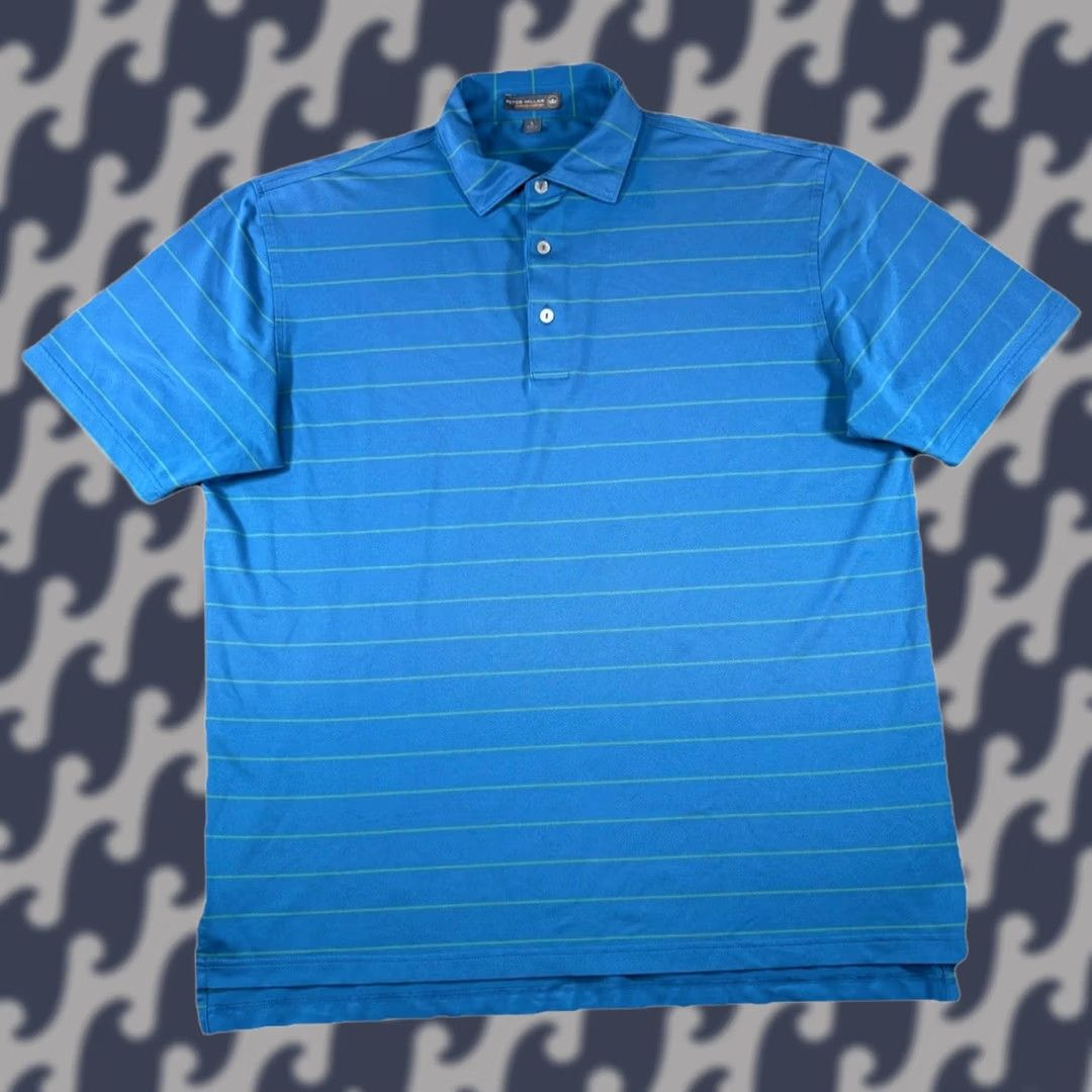 Peter Millar Peter Millar Polo Shirt Men's Large Blue Striped Summer Comfort Performance Golf Polo Size US L / EU 52-54 / 3 - 1 Thumbnail