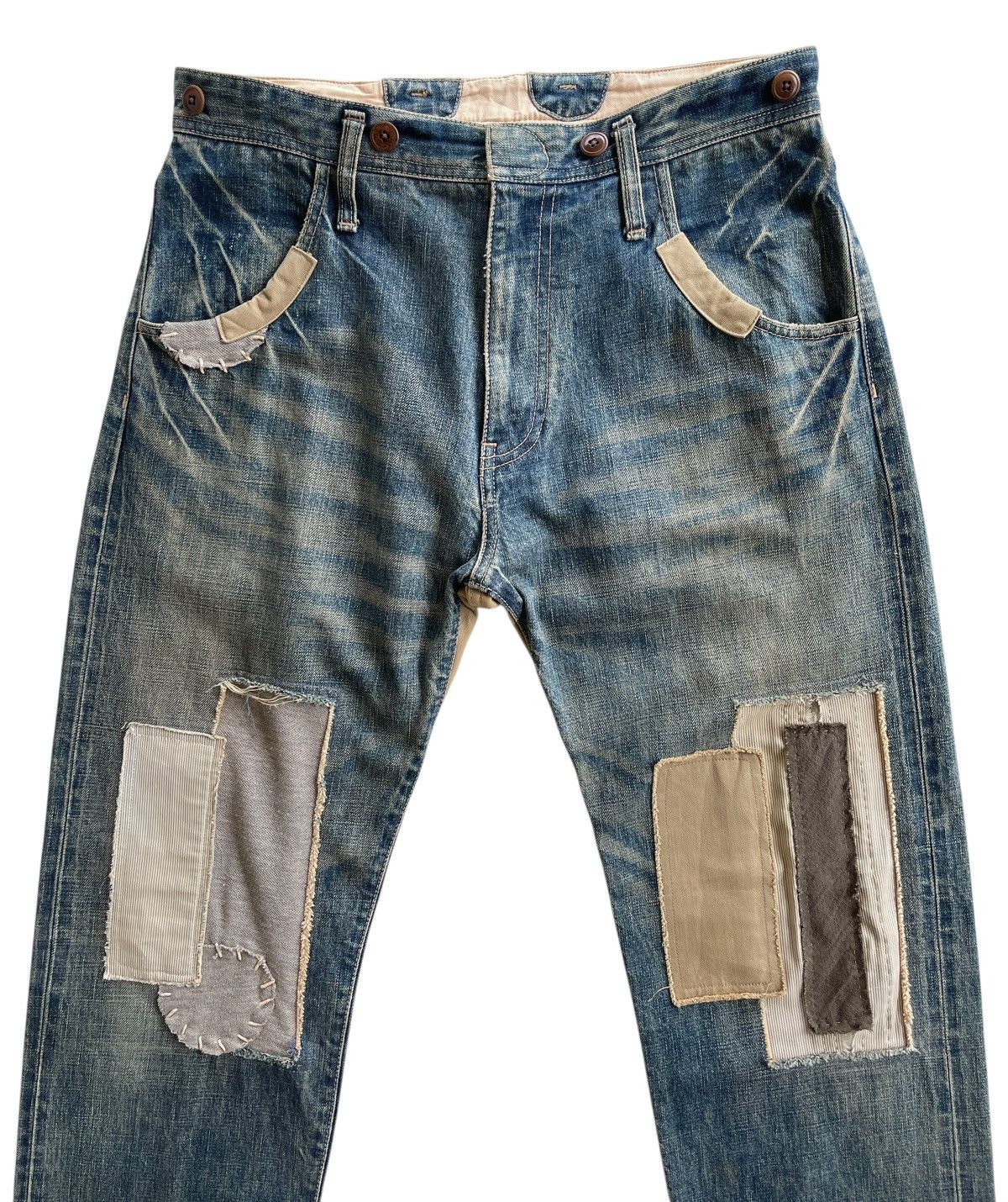 Vintage R.Newbold Old & New Selvedge Buckle Patchwork Limited Denim Size US 31 - 3 Thumbnail