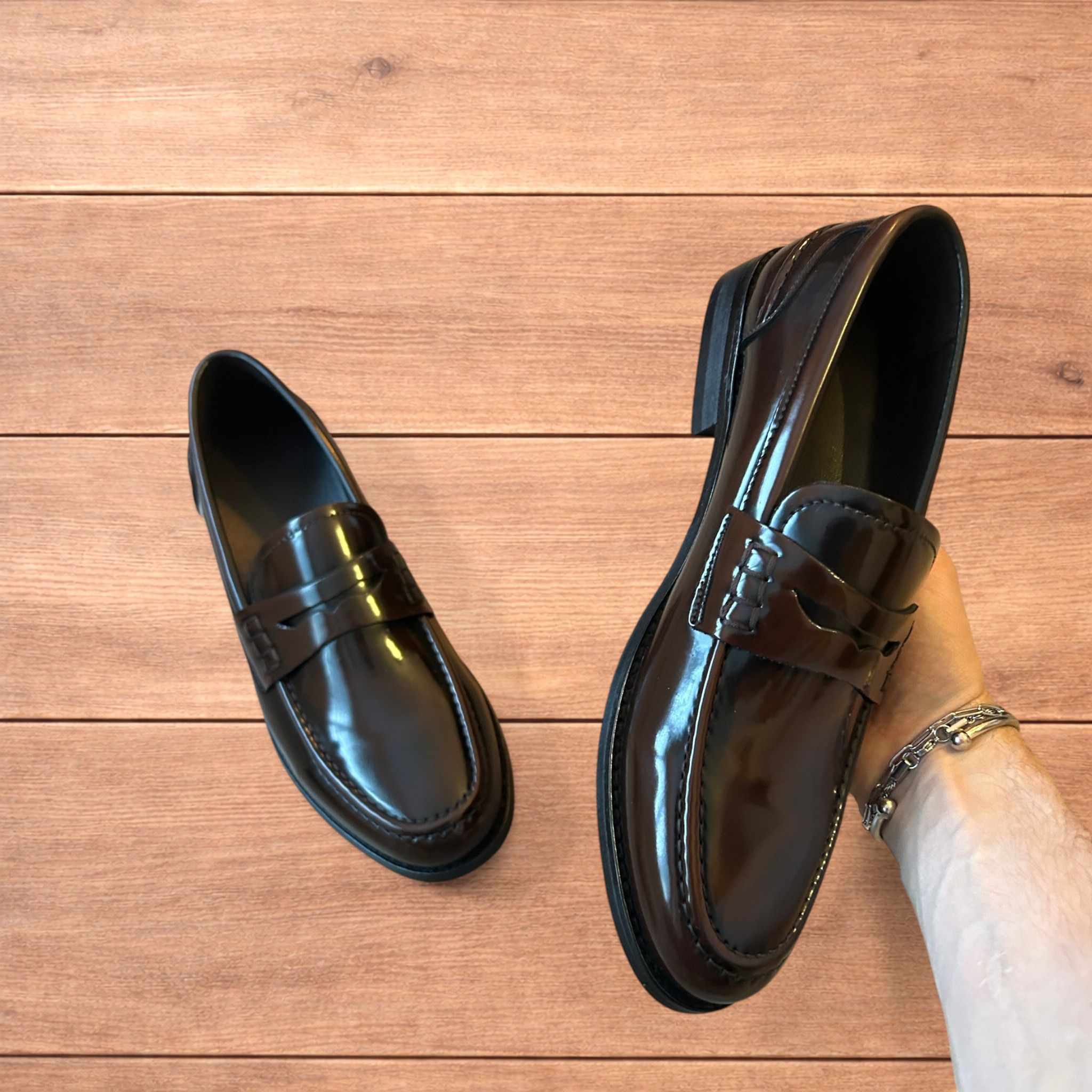 Japanese Brand Lovely faux leather penny dress loafers shoes in brown. Size US 11 / EU 44 - 3 Thumbnail