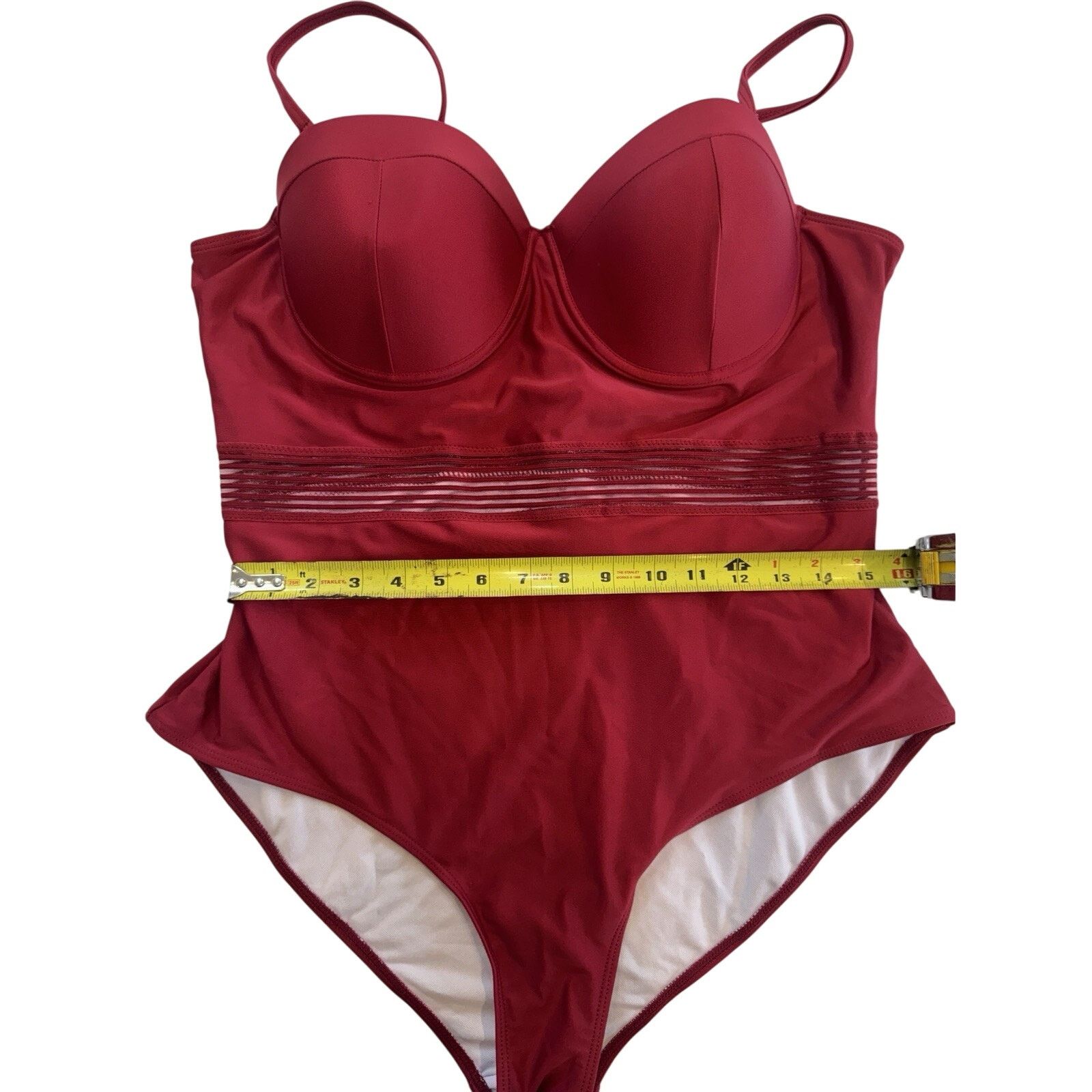 Shein SHEIN Red One Piece Swimsuit 2XL Underwire Padded Mesh Waist Size ONE SIZE - 2 Thumbnail