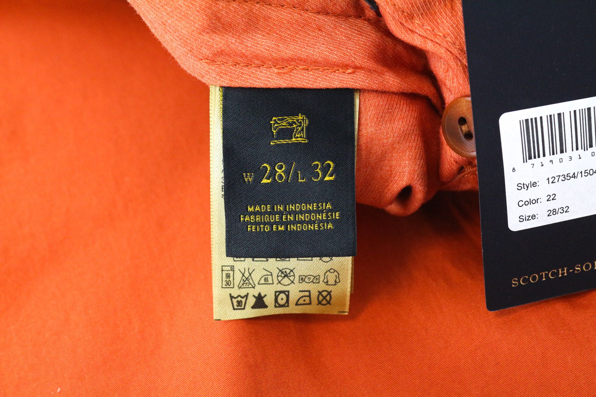Scotch & Soda STUART W28/L32 Slim Orange Stretch Trousers 76215 Size US 28 / EU 44 - 6 Thumbnail