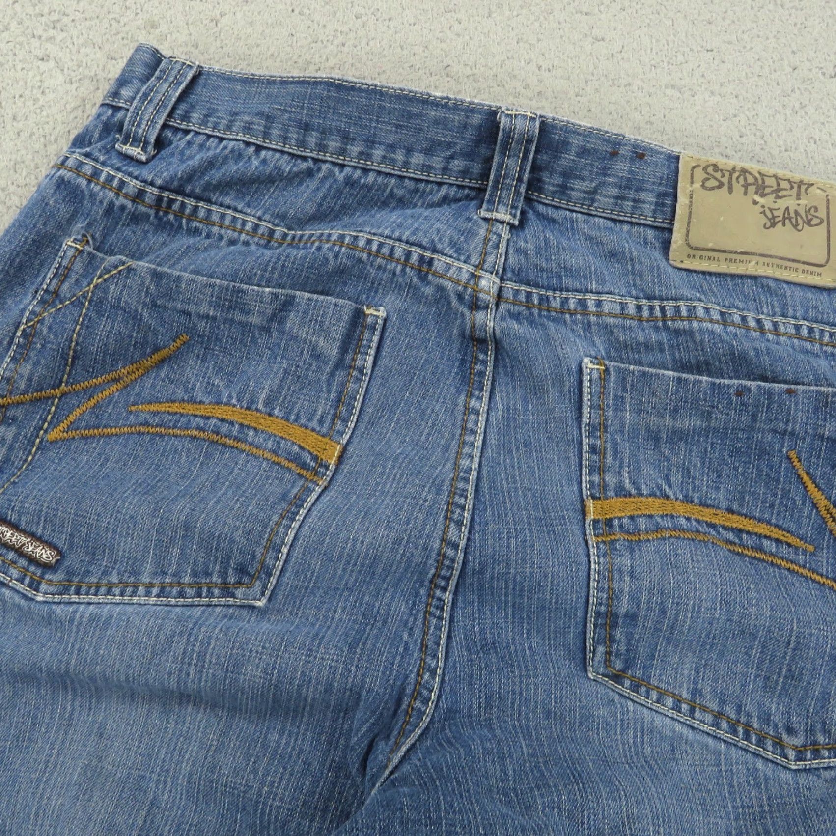 Vintage Street Jeans Baggy Jeans Men 34 Y2K Embroidered Skater Grunge Wide 10" Leg Opening Pipes 34x30 Blue Denim Cotton 5-Pocket Logo Vintage Mens Size US 34 / EU 50 - 4 Thumbnail