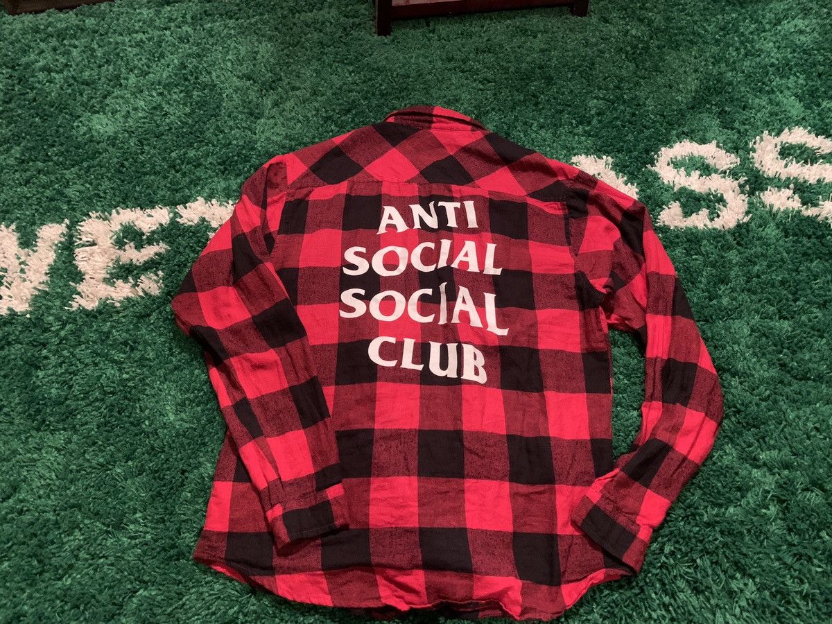 Anti Social Social Club Outlined Trip Red Flannel Size Large