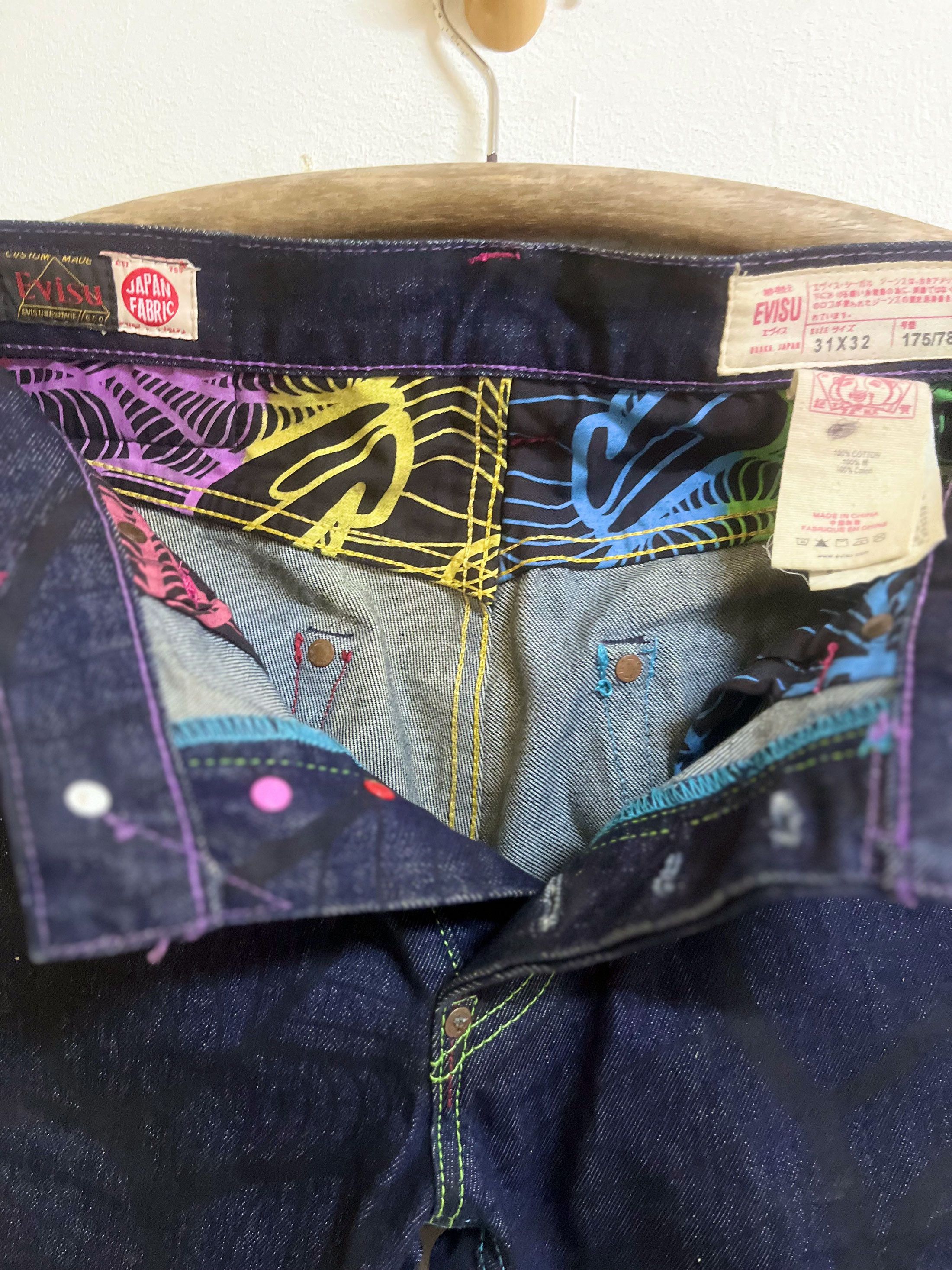Japanese Brand Evisu Custom Made Tribal Art Jeans Colourful Button Fly Size US 31 - 7 Thumbnail