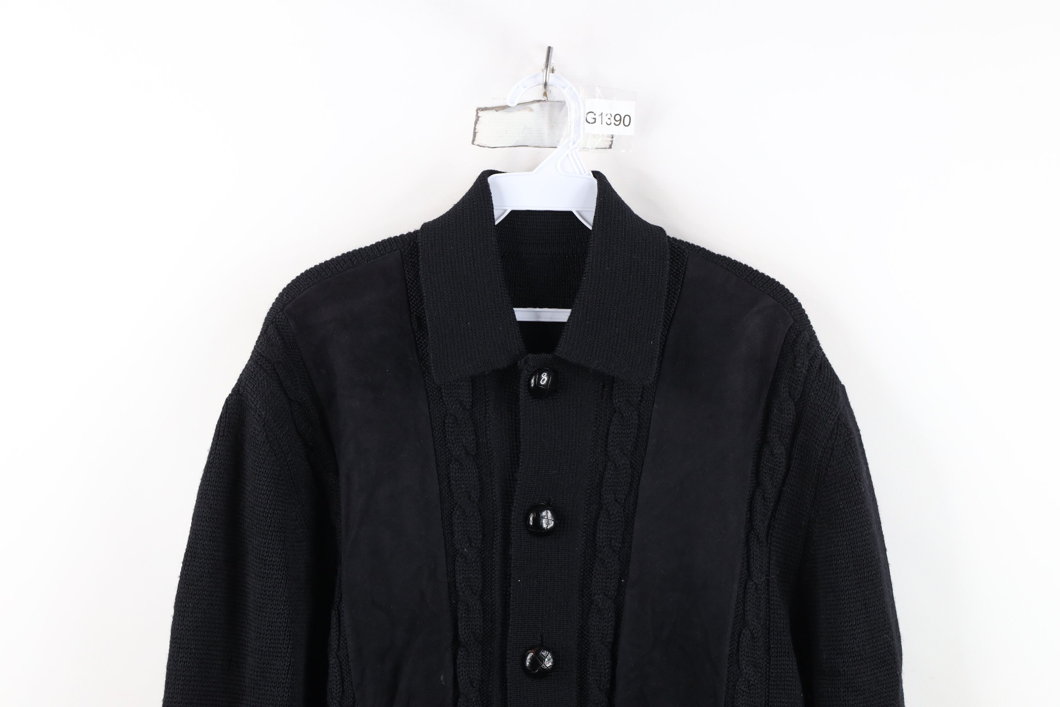 Vintage Vintage 50s Rockabilly Wool Suede Leather Cardigan Sweater Size US M / EU 48-50 / 2 - 2 Thumbnail