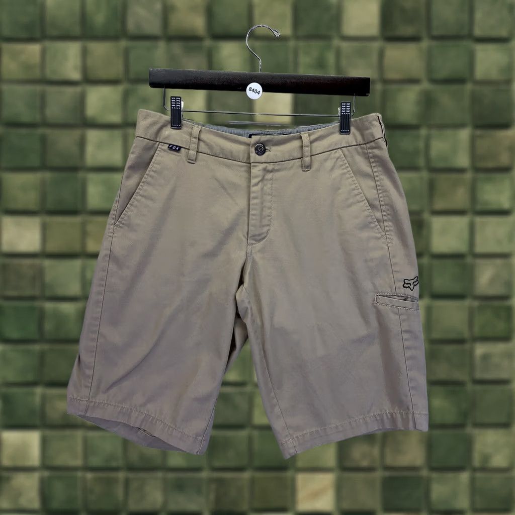 Fox Racing Fox Racing Mens Khaki Chino Shorts Size 29-8404 Regular 29in Beige Cotton Blend Front Flat Embroidered Logo Casual Travel Mens Shortings Size US 29 - 1 Thumbnail
