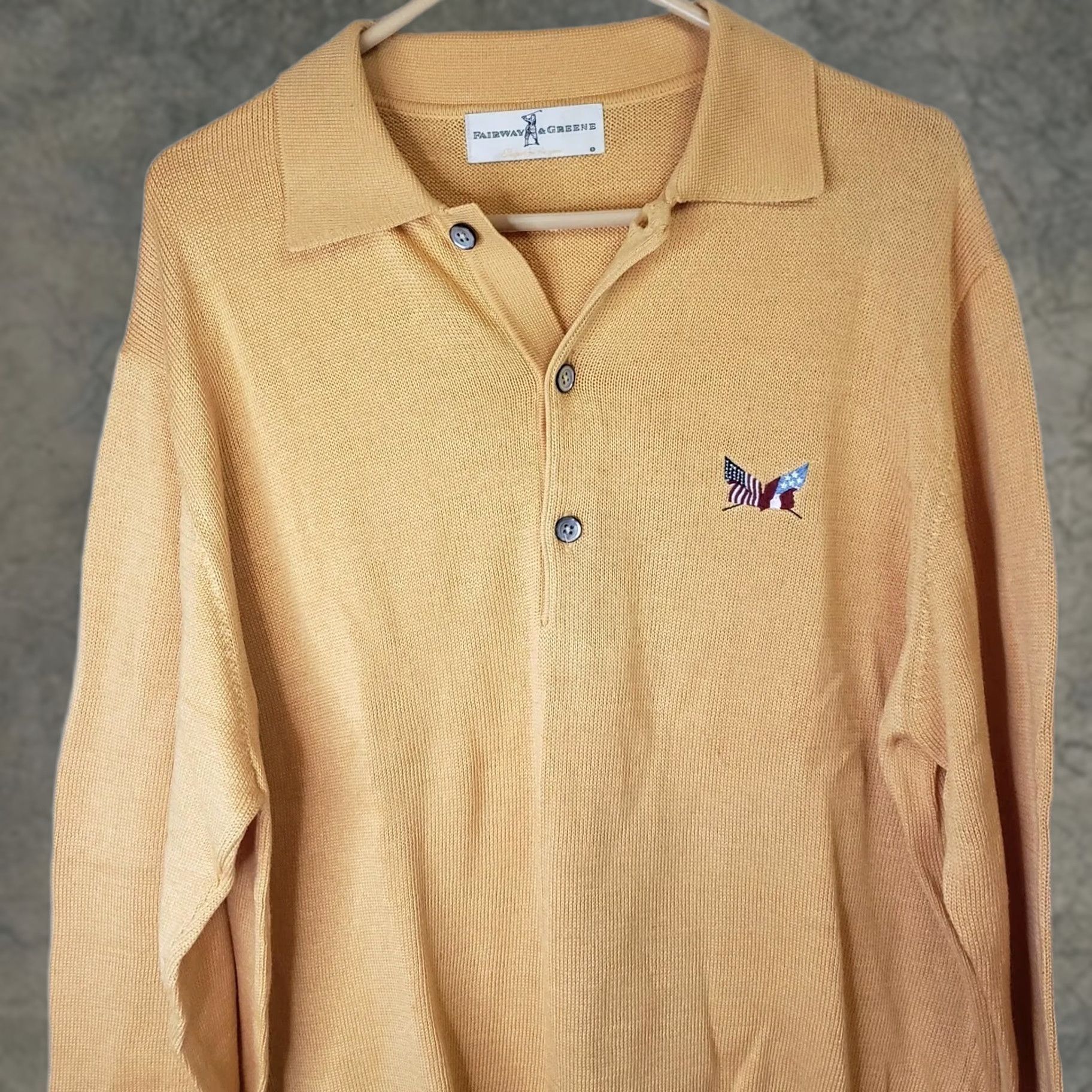 Vintage VINTAGE Fairway & Greene Pima Cotton Sweater Shirt L Men Yellow Collared US Flags Civil War Era Pullover Knit Lightweight Regular Ed. Size US L / EU 52-54 / 3 - 1 Thumbnail