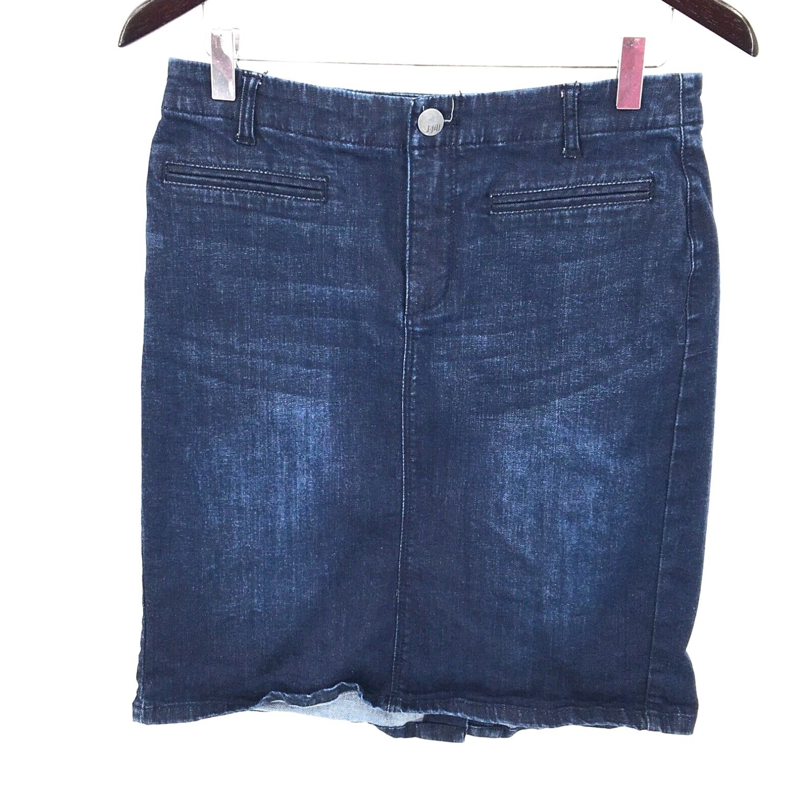 Vintage J. JILL Smooth Fit pencil Straight Denim stretch Skirt dark wash Blue 4 women s Grailed