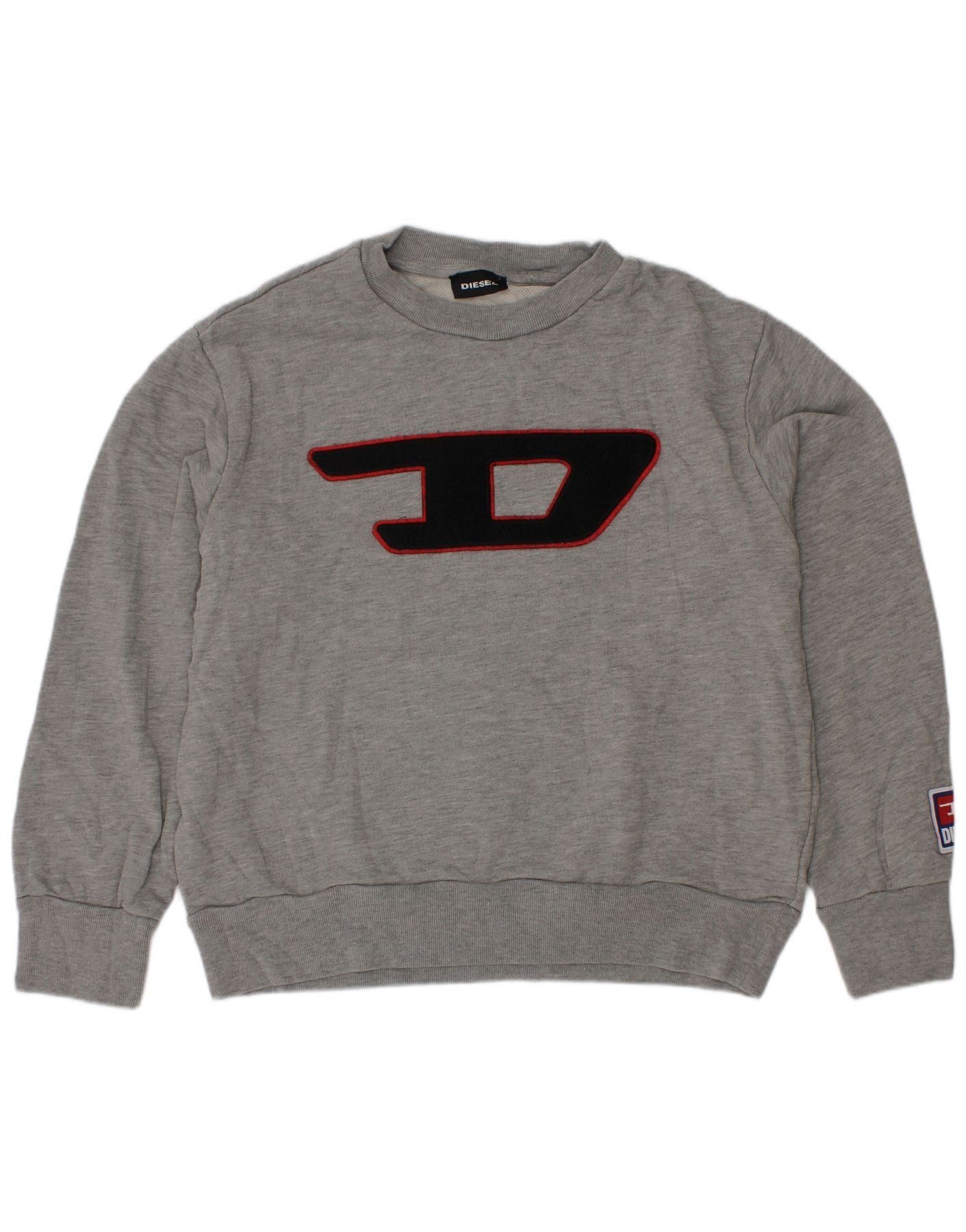 Diesel Boys Graphic Sweatshirt Jumper 7-8 Years Grey Cotton Size S / US 4 / IT 40 - 1 Thumbnail