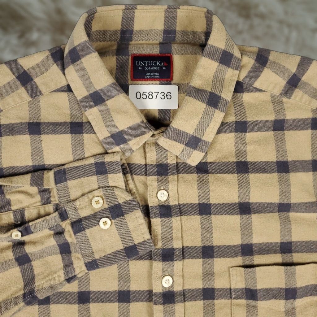 UNTUCKit UNTUCKit Shirt Mens XL Beige Check Flannel Casual Button Up Long Sleeve Size US XL / EU 56 / 4 - 1 Thumbnail