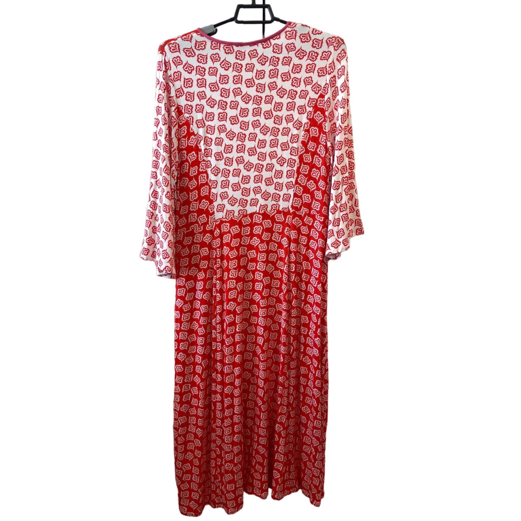 BODEN Bella Jersey Midi Dress Womens Size 12 Bell Sleeve V-Neck Red Stretch  Casual 3/