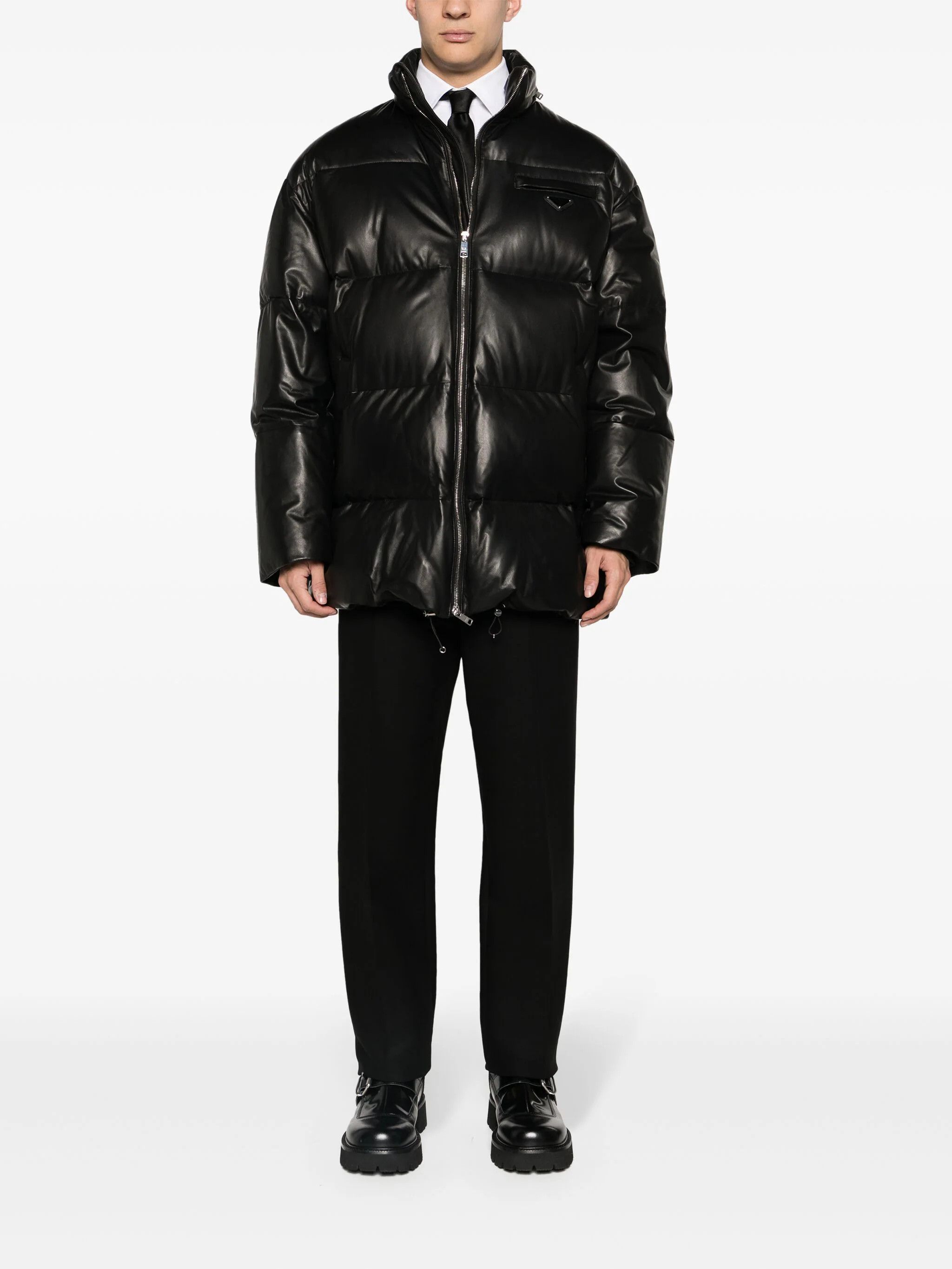 Prada o1mt1gz0924 Leather Puffer Jacket in Black Size US M / EU 48-50 / 2 - 2 Thumbnail