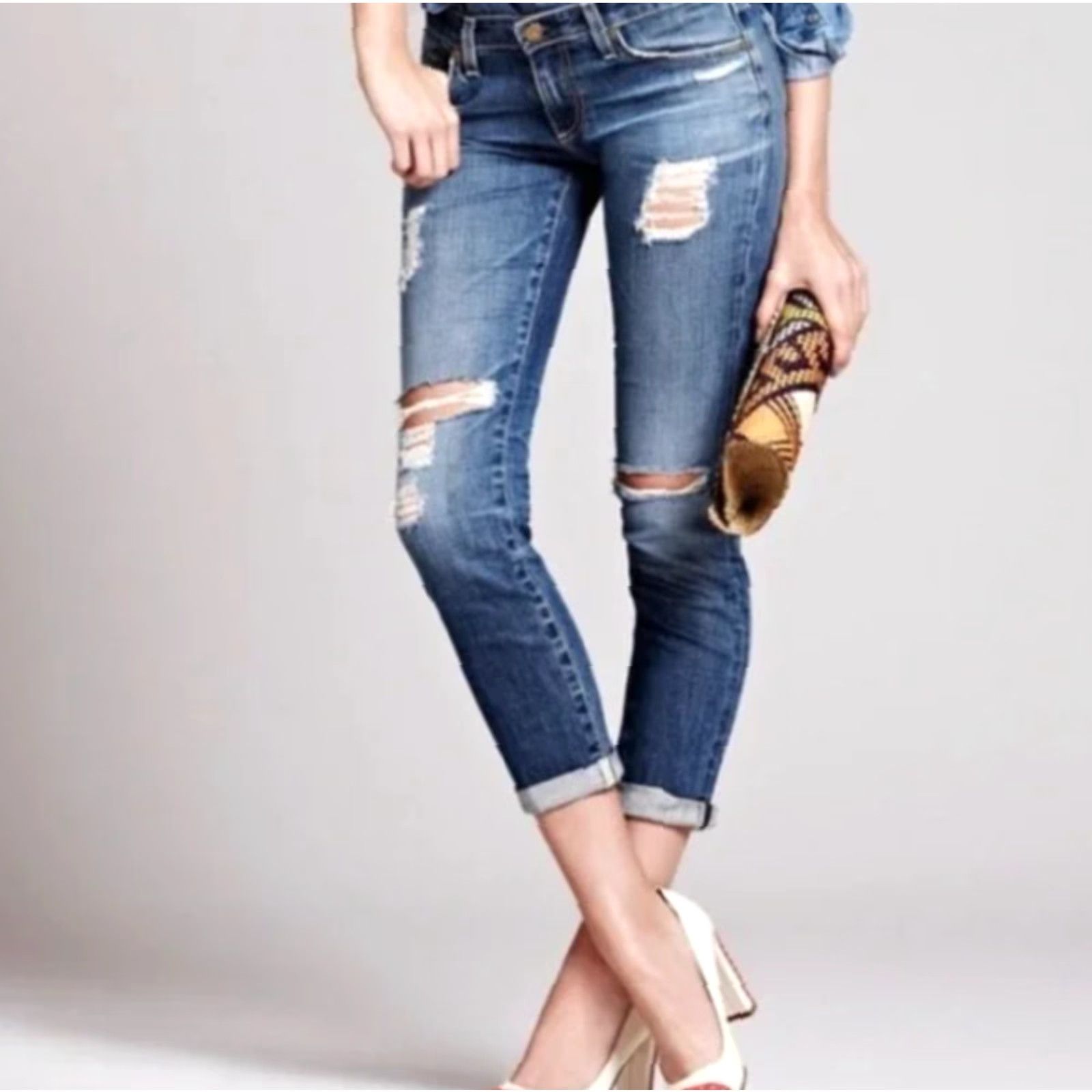 Vintage VINTAGE AG Adriano Goldschmied Stilt Roll-Up Cigarette Distressed Jeans 25 Women Jeans Slim Blue 5-Pocket Design Cigarette Size 42" / US 20 - 2 Thumbnail