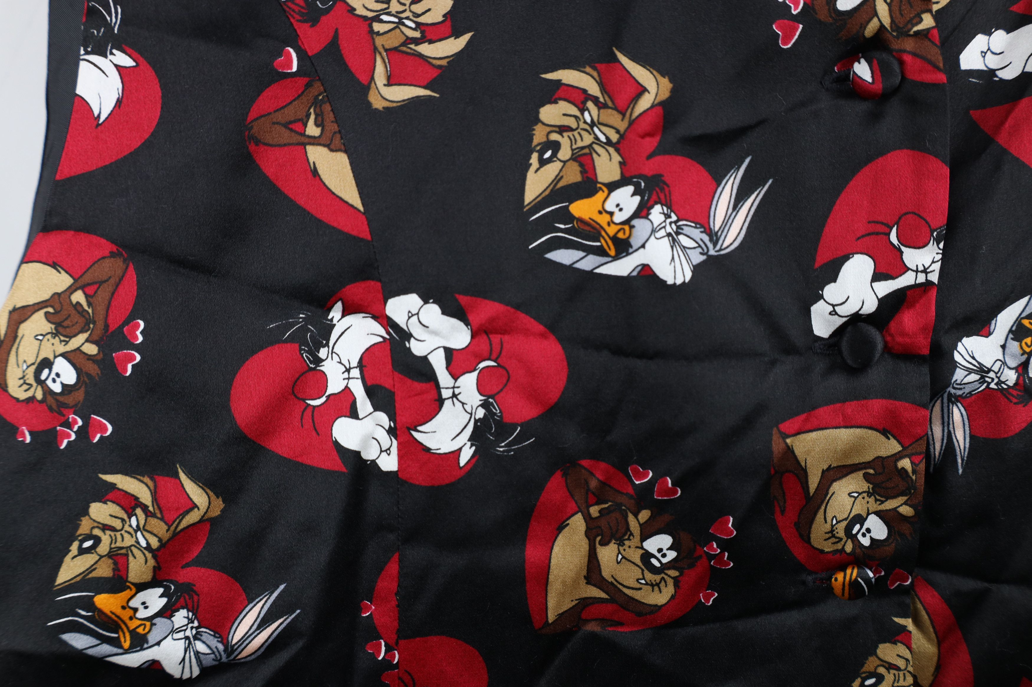 Vintage Vintage 90s Looney Tunes Heart Tie Back Button Vest Jacket Size L / US 10 / IT 46 - 4 Thumbnail