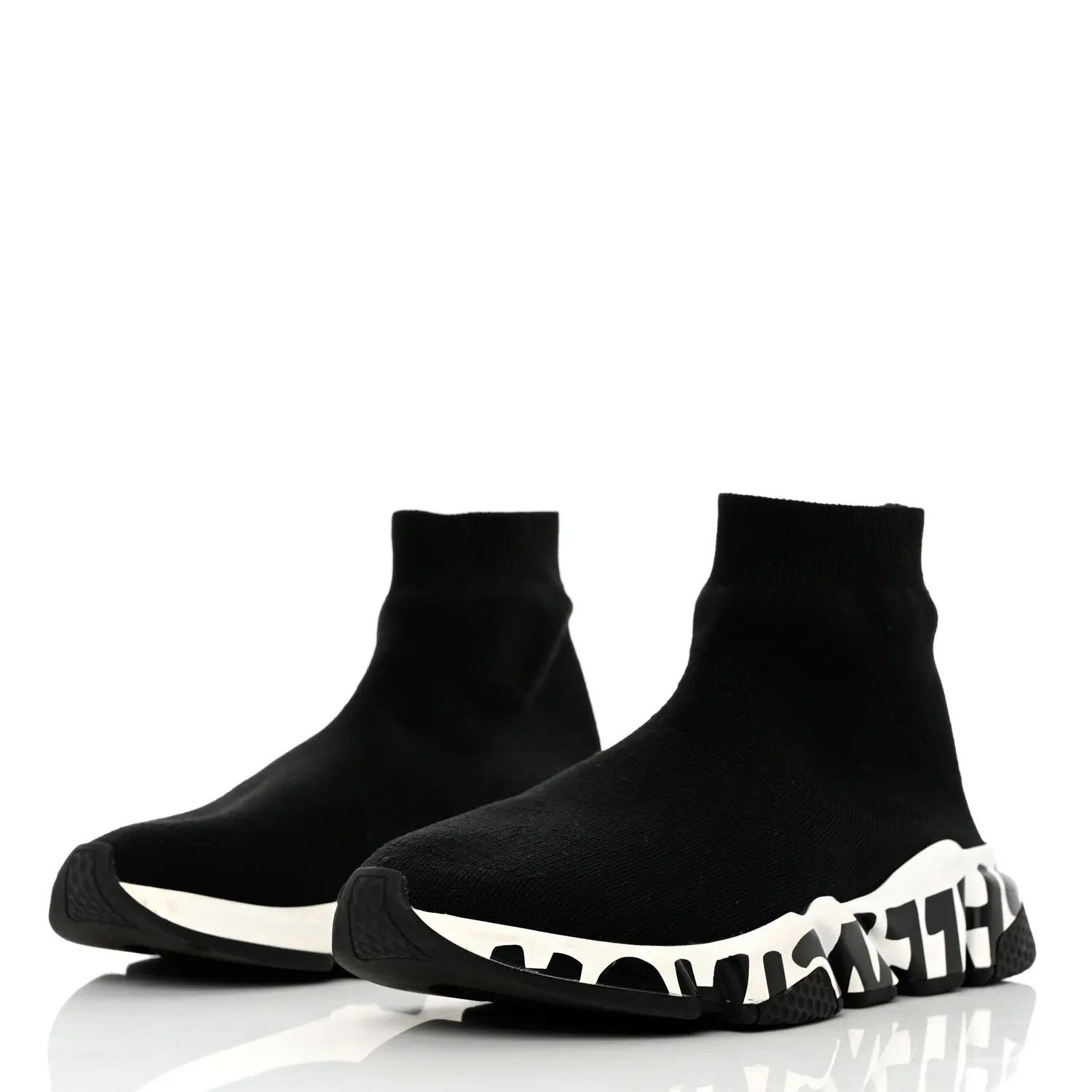Balenciaga o1w1db10625 Knit Speed Graffiti Sneakers in Black/White Size US 12 / EU 45 - 3 Thumbnail