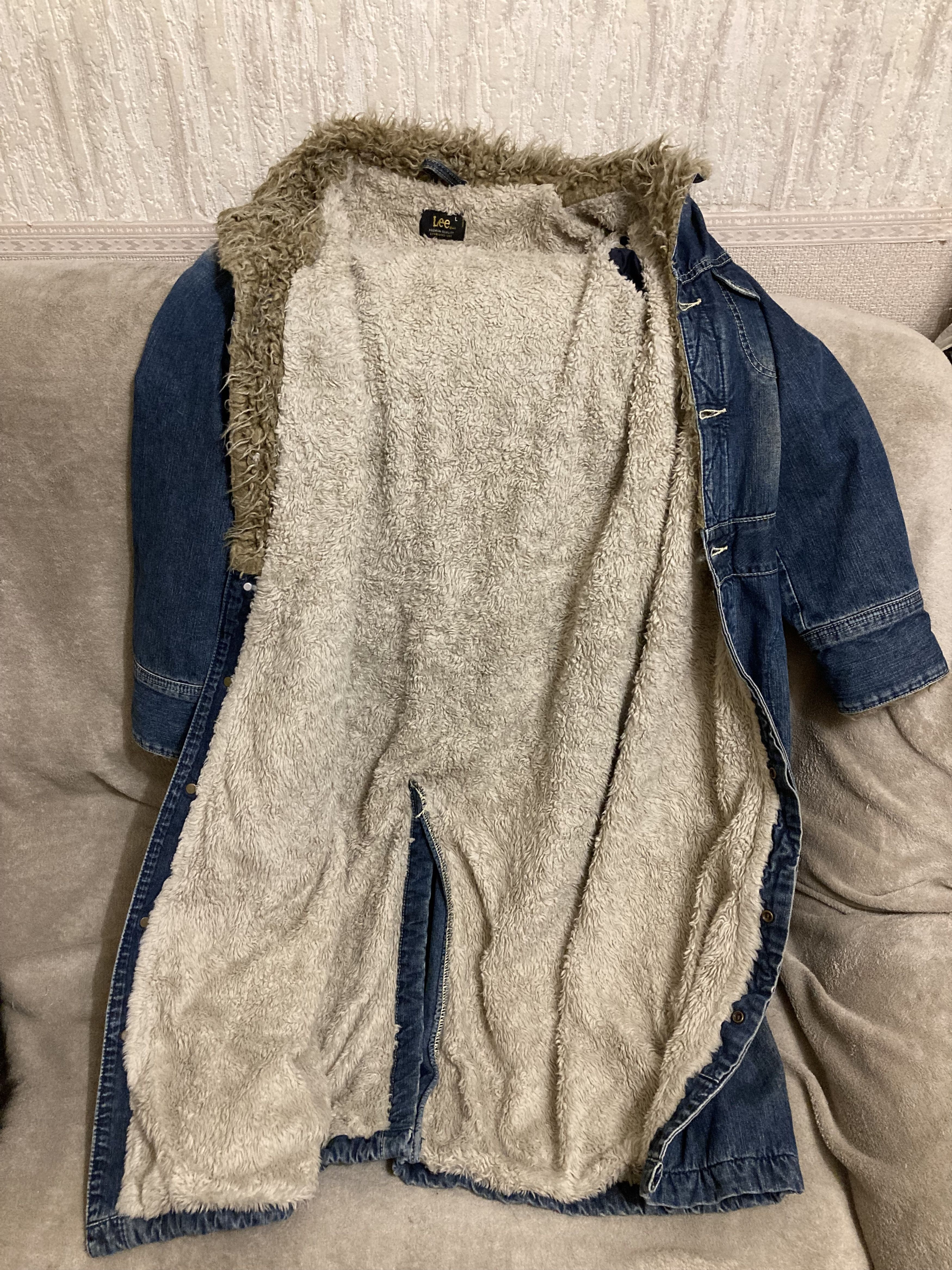 Lee Vintage 90s Denim Lee Long Furry Coat Afghan Fur Lined -L Size L / US 10 / IT 46 - 9 Thumbnail