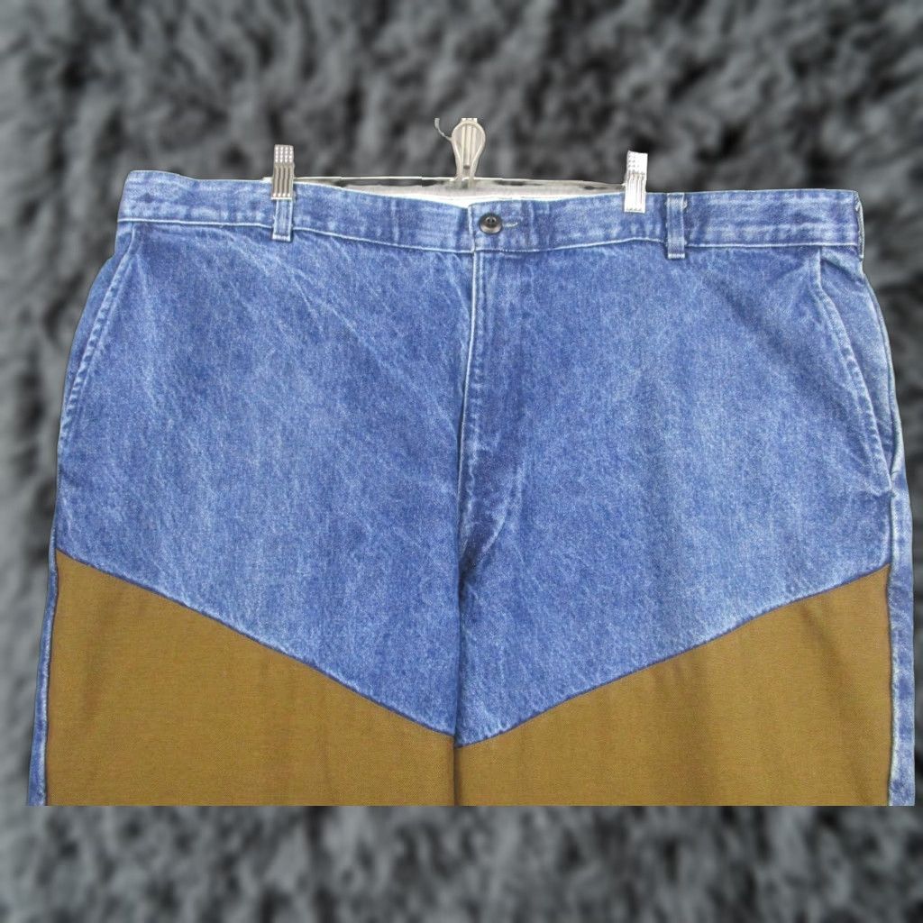 Denime VINTAGE Rattlers Pants Mens 42x32 Denim Two Tone Western Workwear Cowboy Rodeo Casual/Workwear Mens 42x32 Blue Denim Brown Two Tone Relaxed Fit Pants Size US 38 / EU 54 - 1 Thumbnail