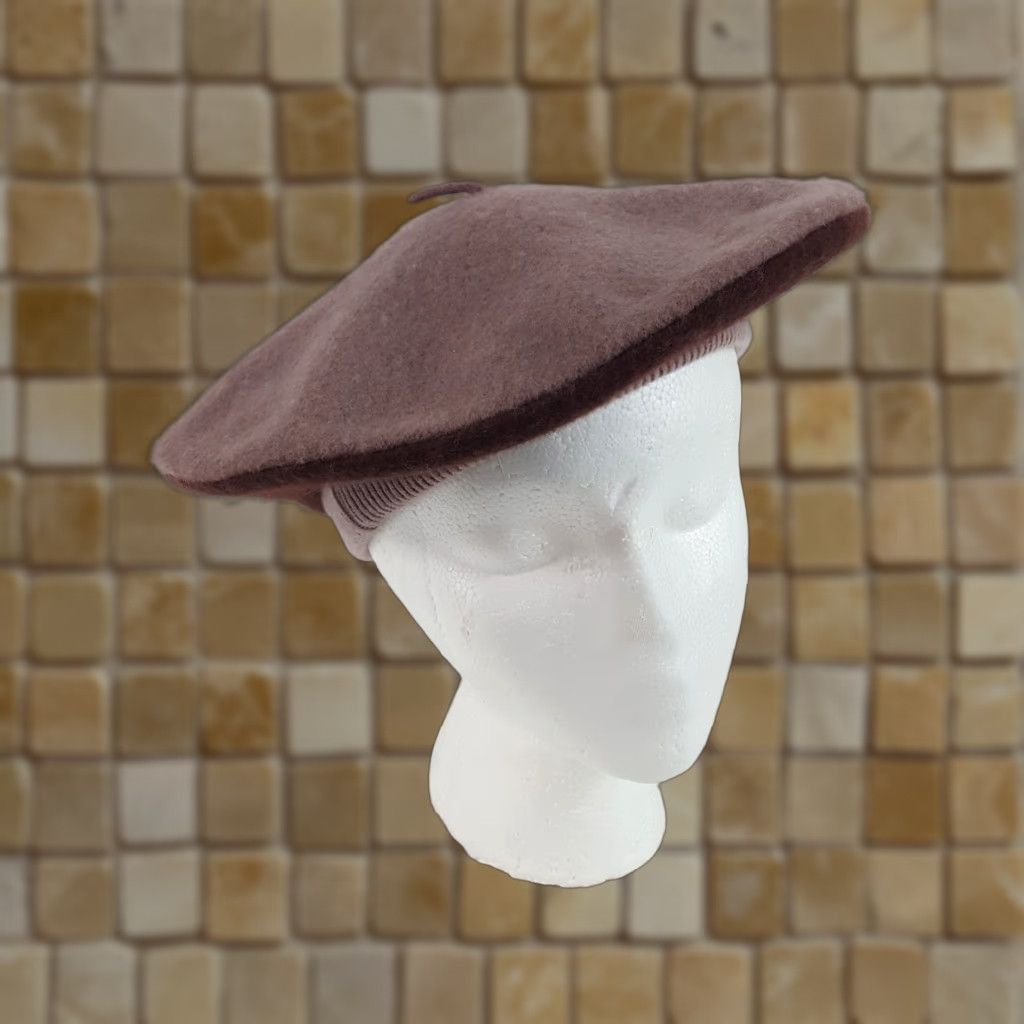 FELT VINTAGE Beige Felt Wool French Beret Winter Wool Hat Womens One Size Brown 80s 90s Boho Retro French Beret Mens Womens Girls Boys Size ONE SIZE - 1 Thumbnail