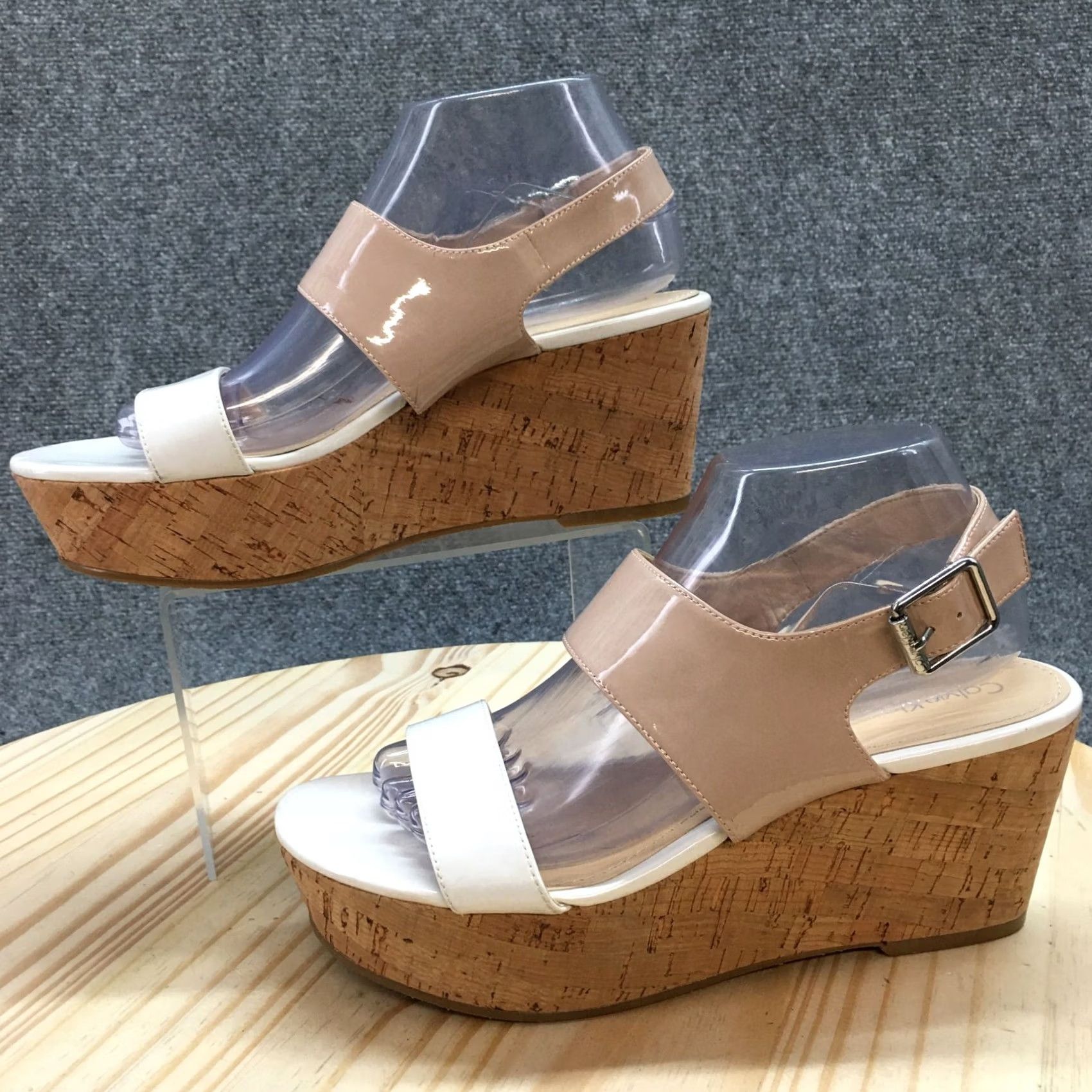 Calvin Klein Calvin Klein Sandals Womens 9.5 M Lorianne Slingback White Leather Cork Wedge Size US 10 / IT 40 - 2 Thumbnail