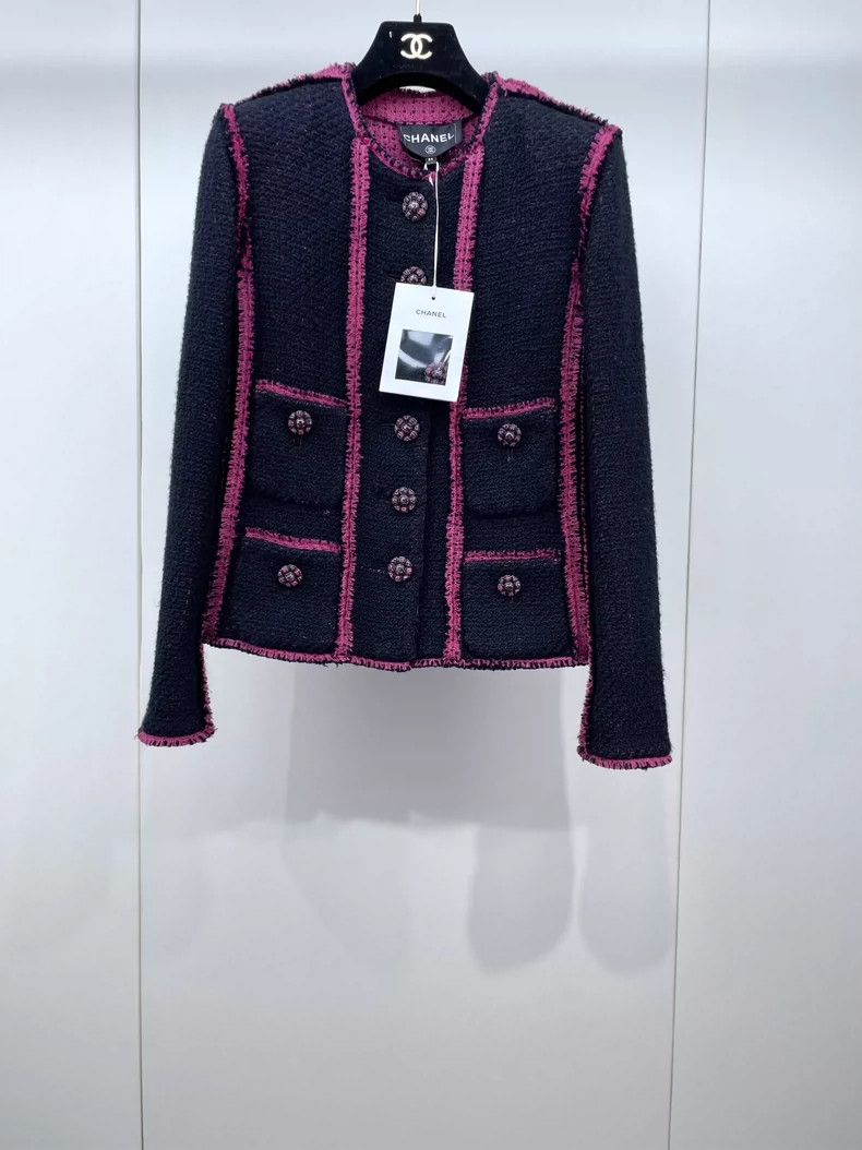 Chanel Chanel 22K black and pink tweed four-pocket jacket Size XXS / US 00 / IT 34 - 1 Thumbnail