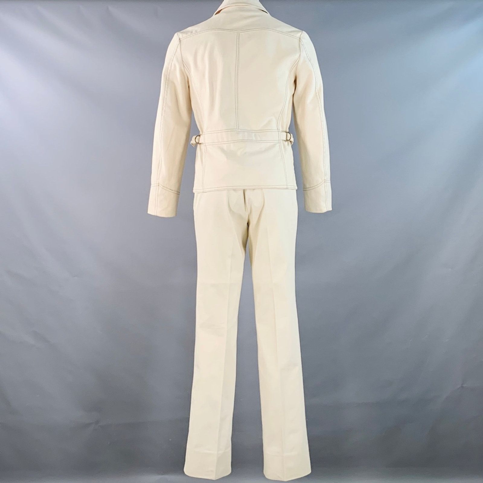 Gucci Size 36 Cream Contrast Stitch Cotton Western Zip Up Suit Size 36R - 4 Thumbnail