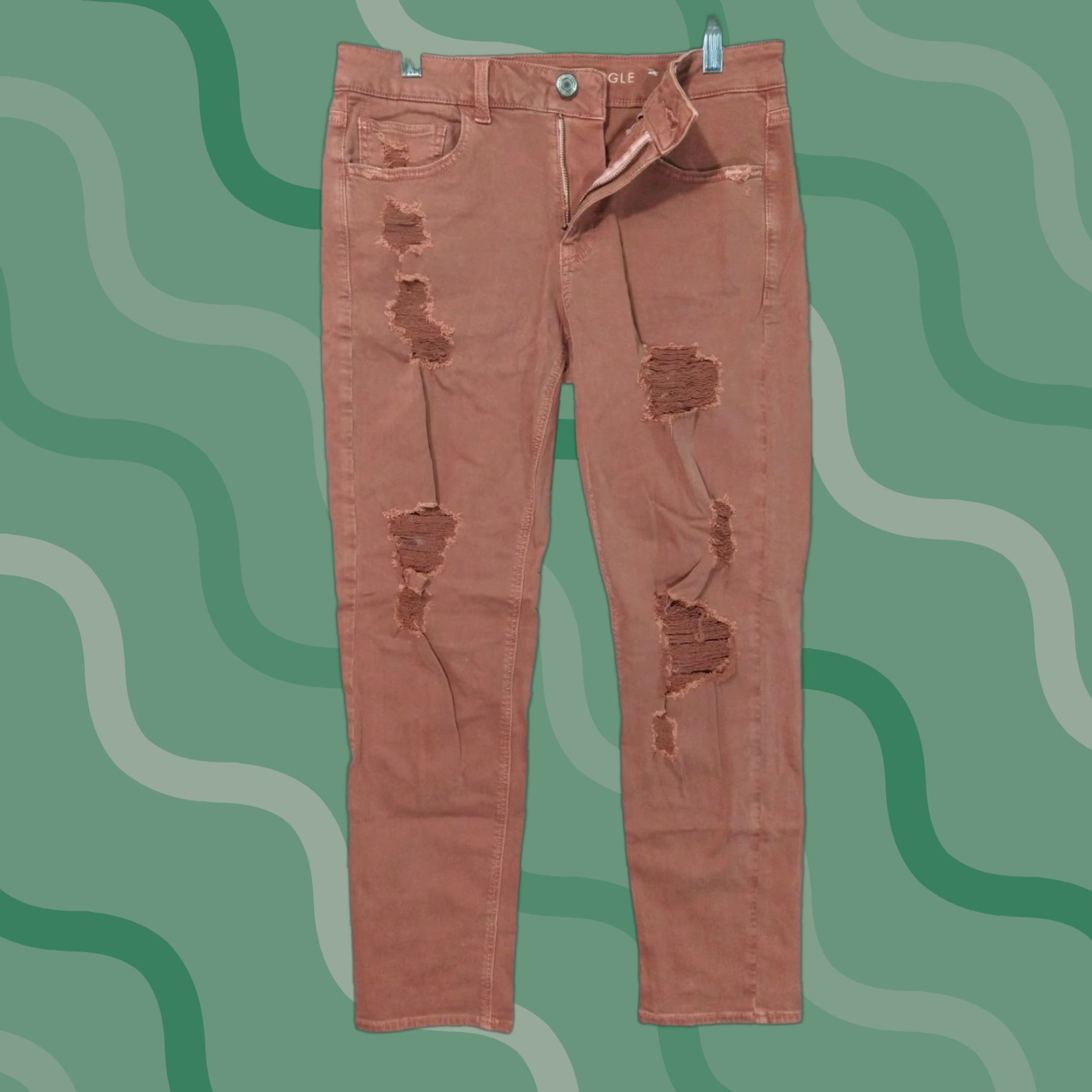 American Eagle Outfitters VINTAGE American Eagle Outfitters Jeans Womens 6 Brown Distressed Super Stretch Tomgirl Denim Straight 5-Pocket Womens Size 28" / US 6 / IT 42 - 1 Thumbnail