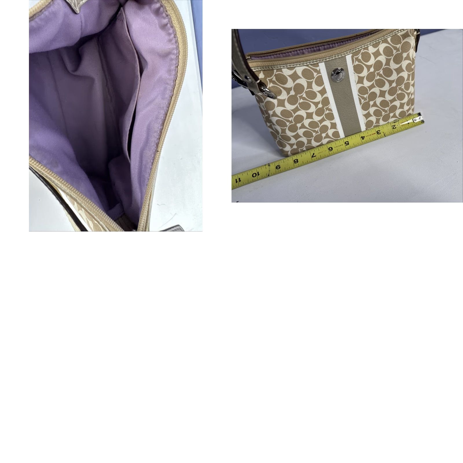 Coach VINTAGE Coach Heritage Stripe Chelsea Khaki/Gold Signature Canvas Mini Shoulder Bag Women Size ONE SIZE - 8 Thumbnail