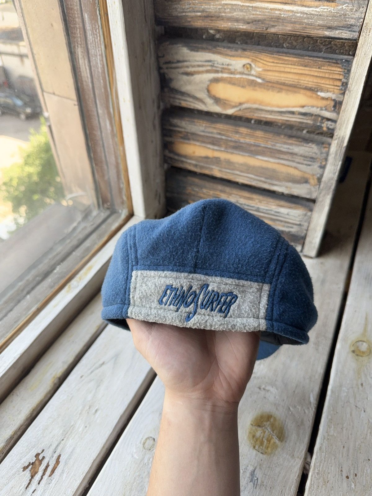Designer × Vintage Ethnosurfer Fleece Flat Cap Made in Italy – Blue Size 57 Size ONE SIZE - 5 Thumbnail