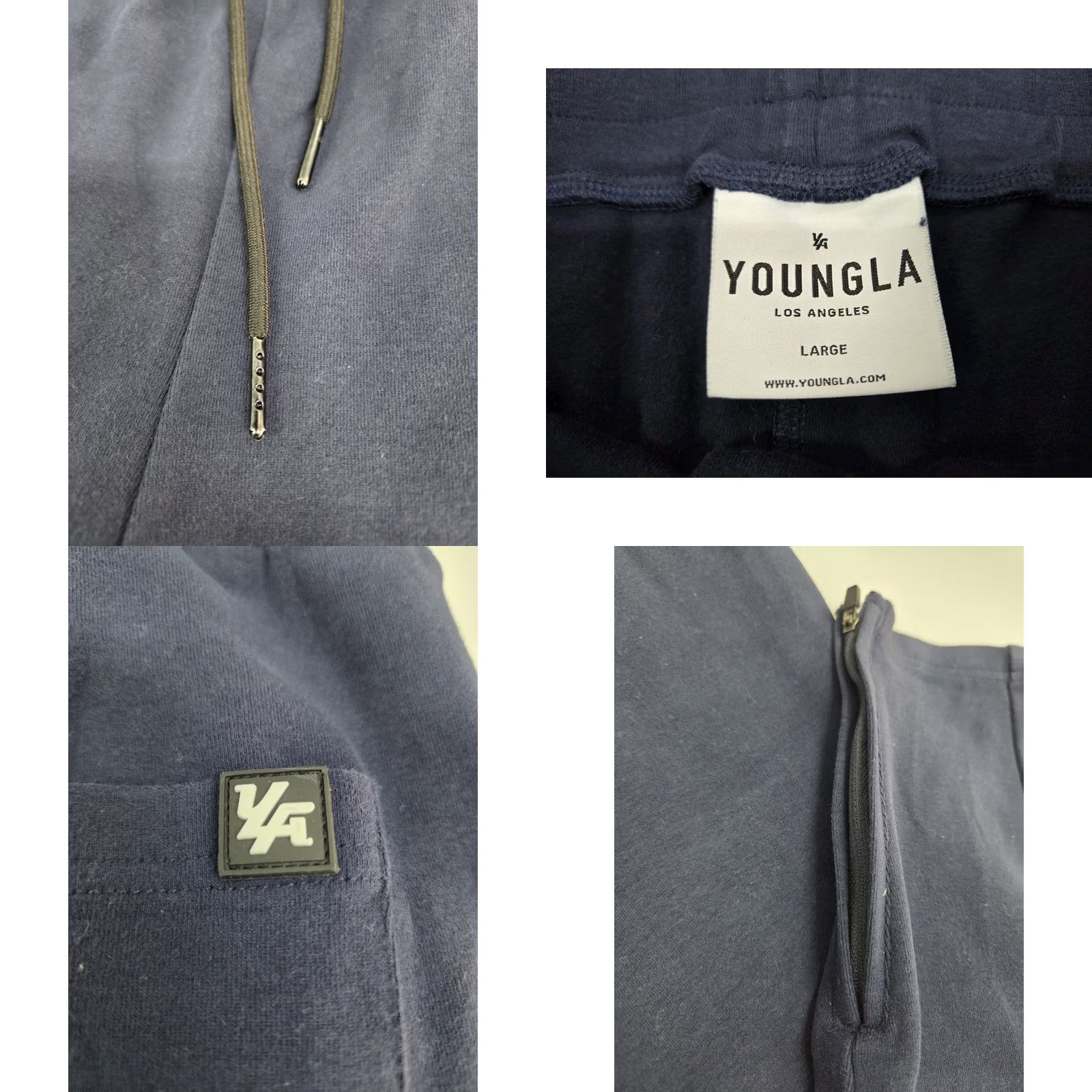 YoungLA Young LA Mens Blue Sweatpants Zip Pocket Zip Ankle Logo Drawstring Large Size US 33 - 8 Thumbnail