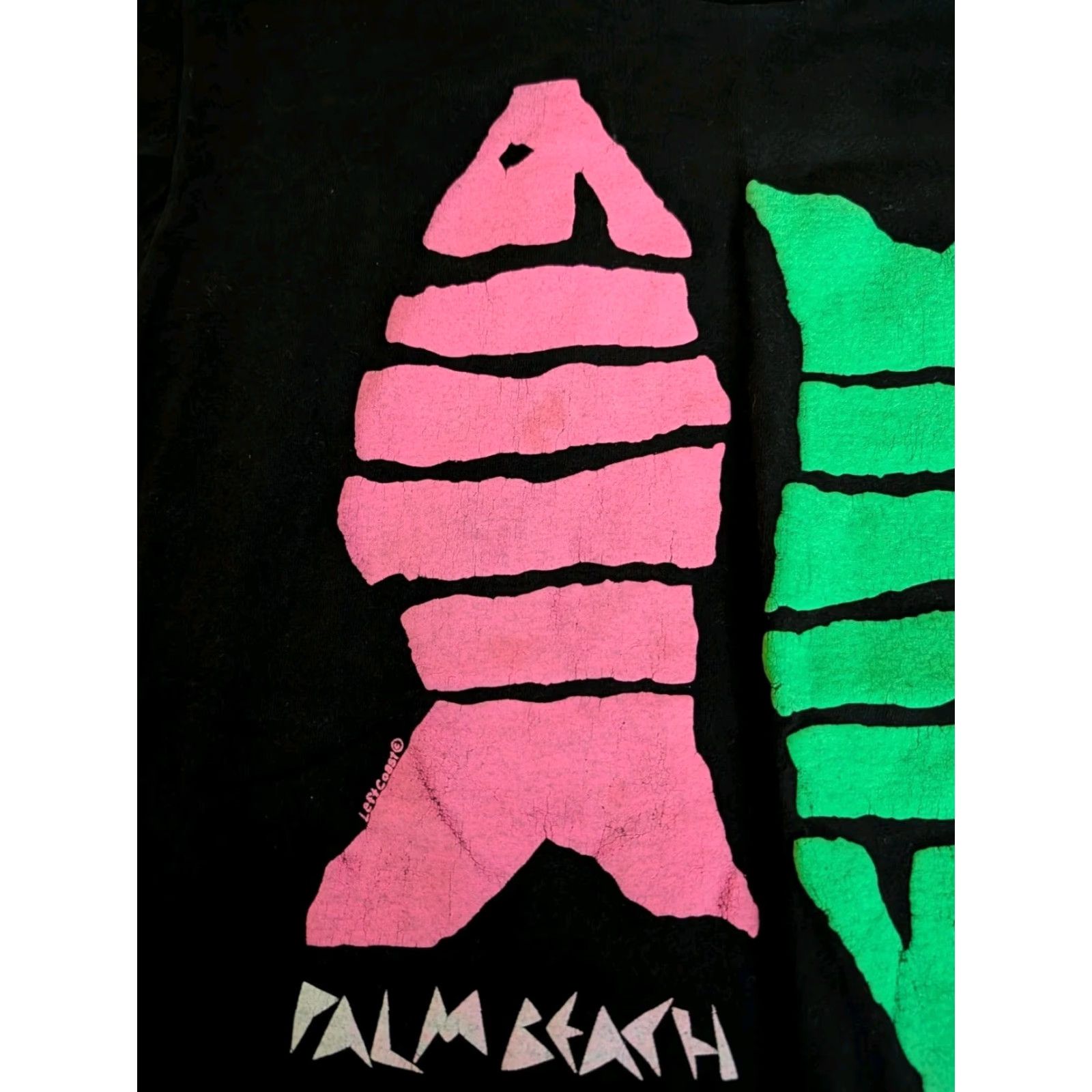 Fruit Of The Loom VINTAGE Fruit of the Loom Tee Shirt Black 80s Palm Beach Puff Print Fish T-Shirt L US Unisex Adults Men Women Size US L / EU 52-54 / 3 - 3 Thumbnail