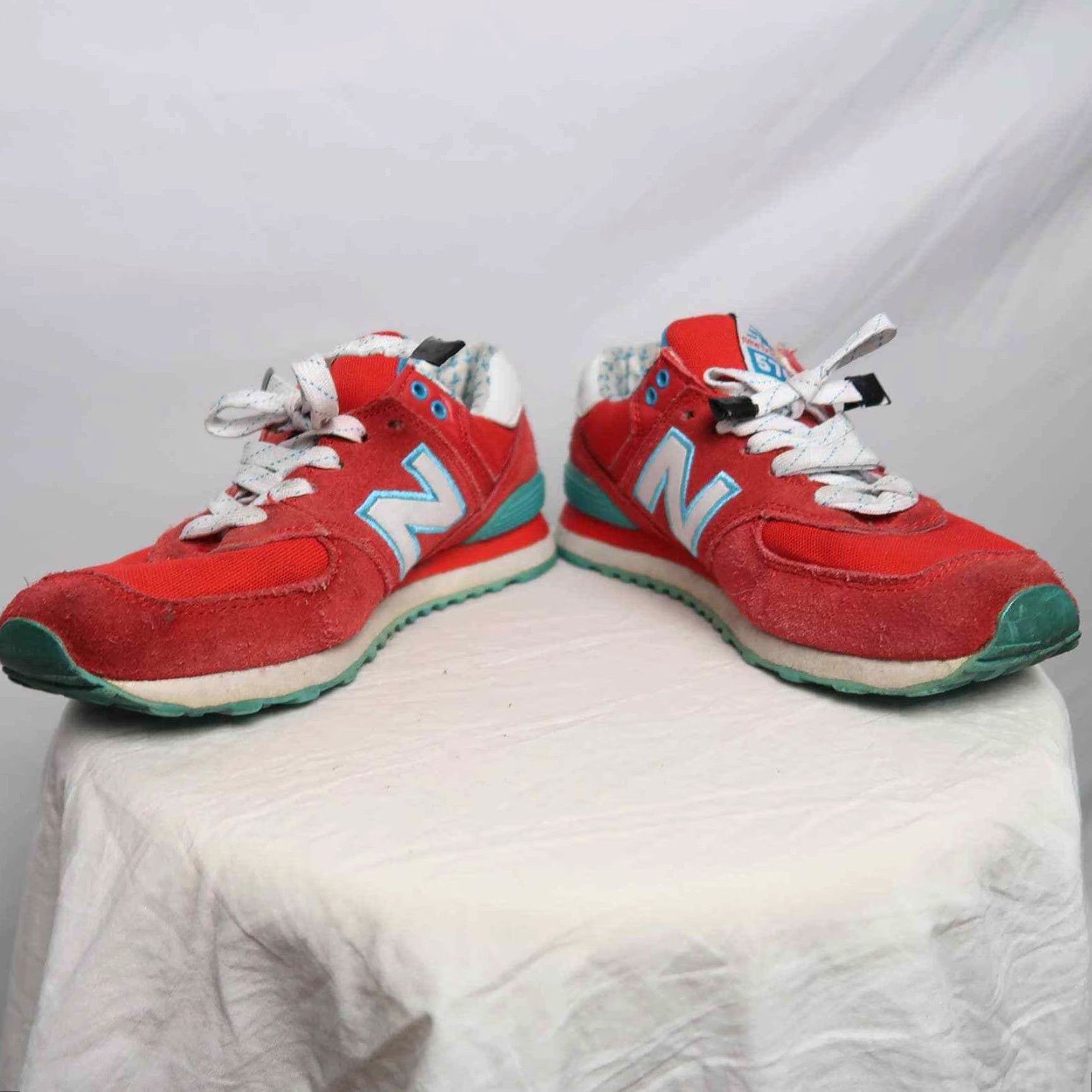 New Balance New Balance 574 Sneakers Women’s 5.5 Red Turquoise Suede Lace Up Retro Pink? Size US 6 / IT 36 - 3 Thumbnail