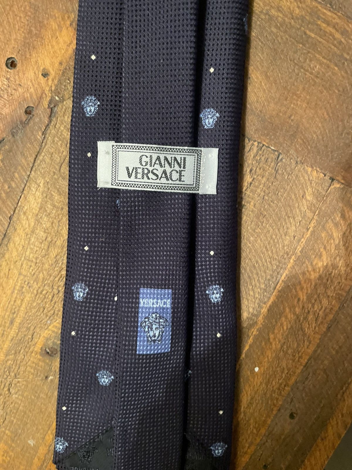 Versace Vintage Gianni Versace Blue Silk Medusa Monogram Pattern Tie Size ONE SIZE - 2 Thumbnail