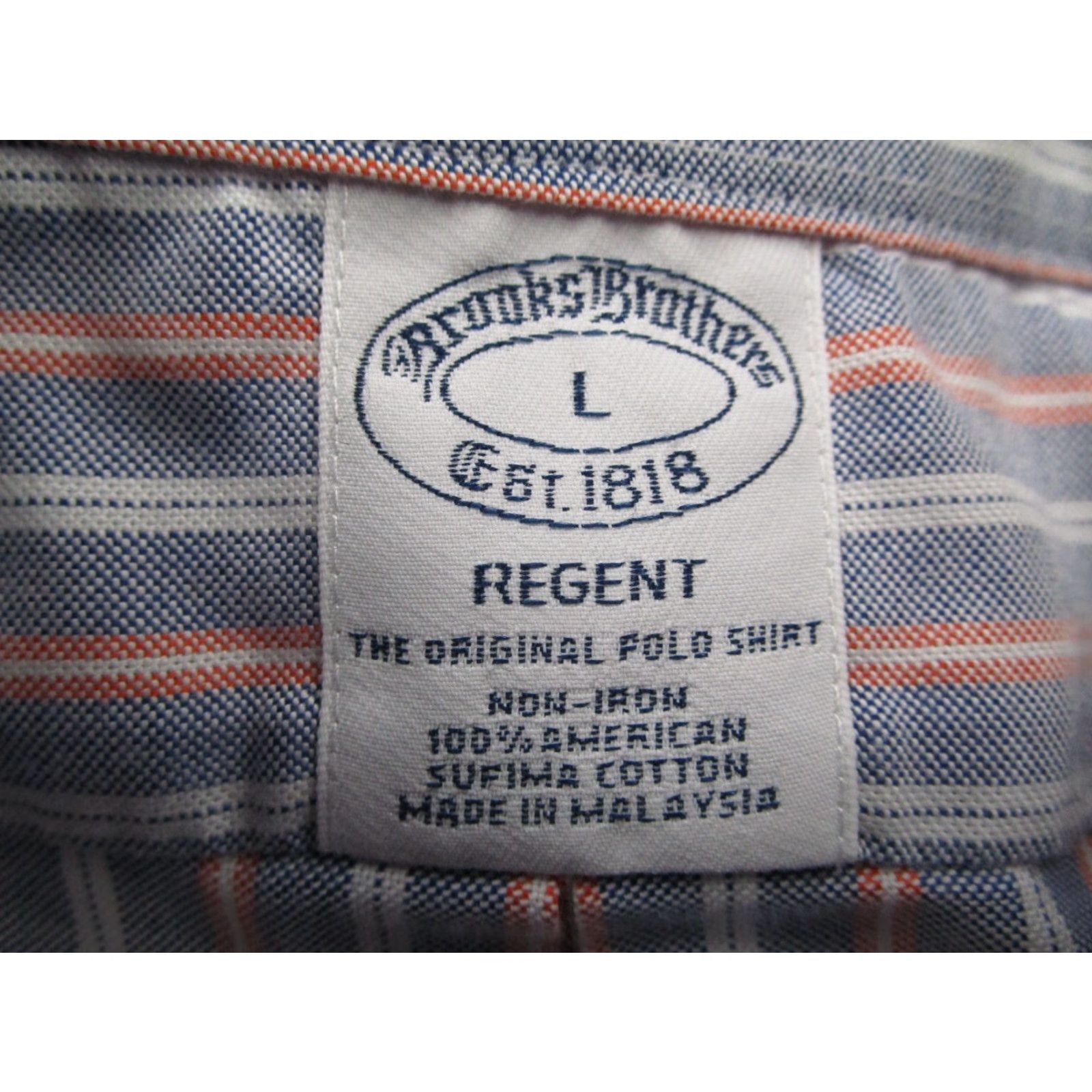 Brooks Brothers BROOKS BROTHERS Dress Shirt Men L Blue Orange Striped Supima Non-Iron Button-Down Collar Vintage: No Size 42R - 3 Thumbnail