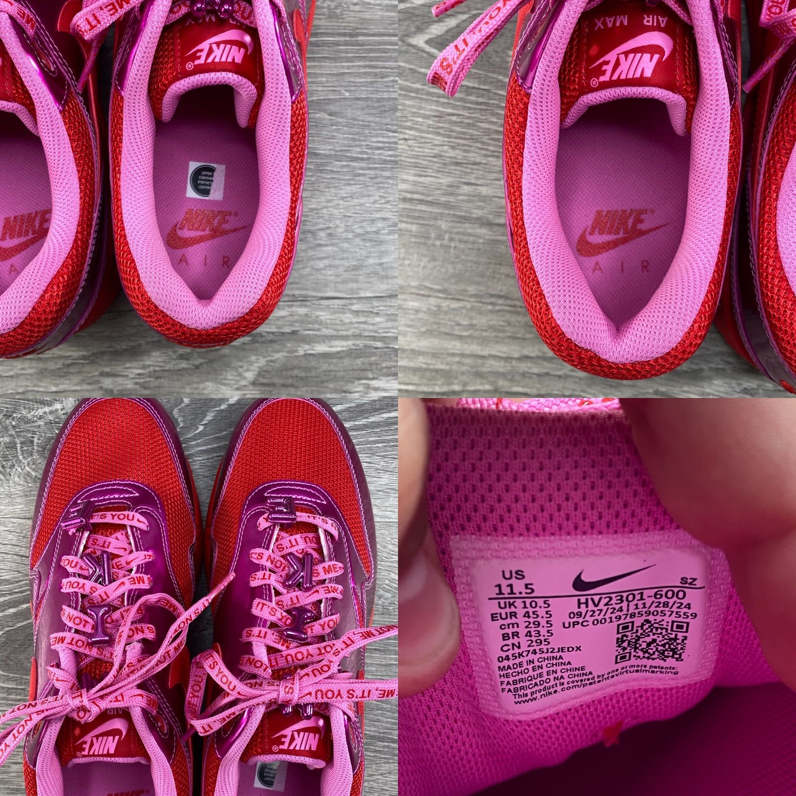 Nike Nike Air Max 1 Mens 11.5 Womens 13 PRM Valentine's Day Love Playful Pink Red NEW Nike Air Max 1 Sneaker Mens Womens Size US 11 / IT 41 - 8 Thumbnail