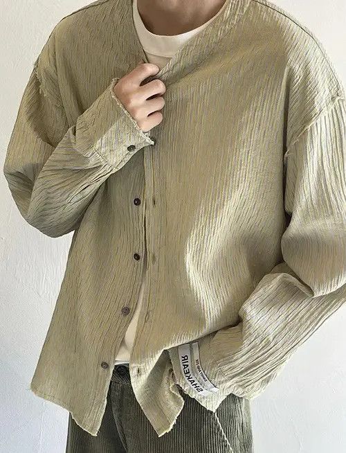 VIBE Retro fashion y2k distressed frayed crinkle pinstripe shirt Size US XL / EU 56 / 4 - 1 Thumbnail