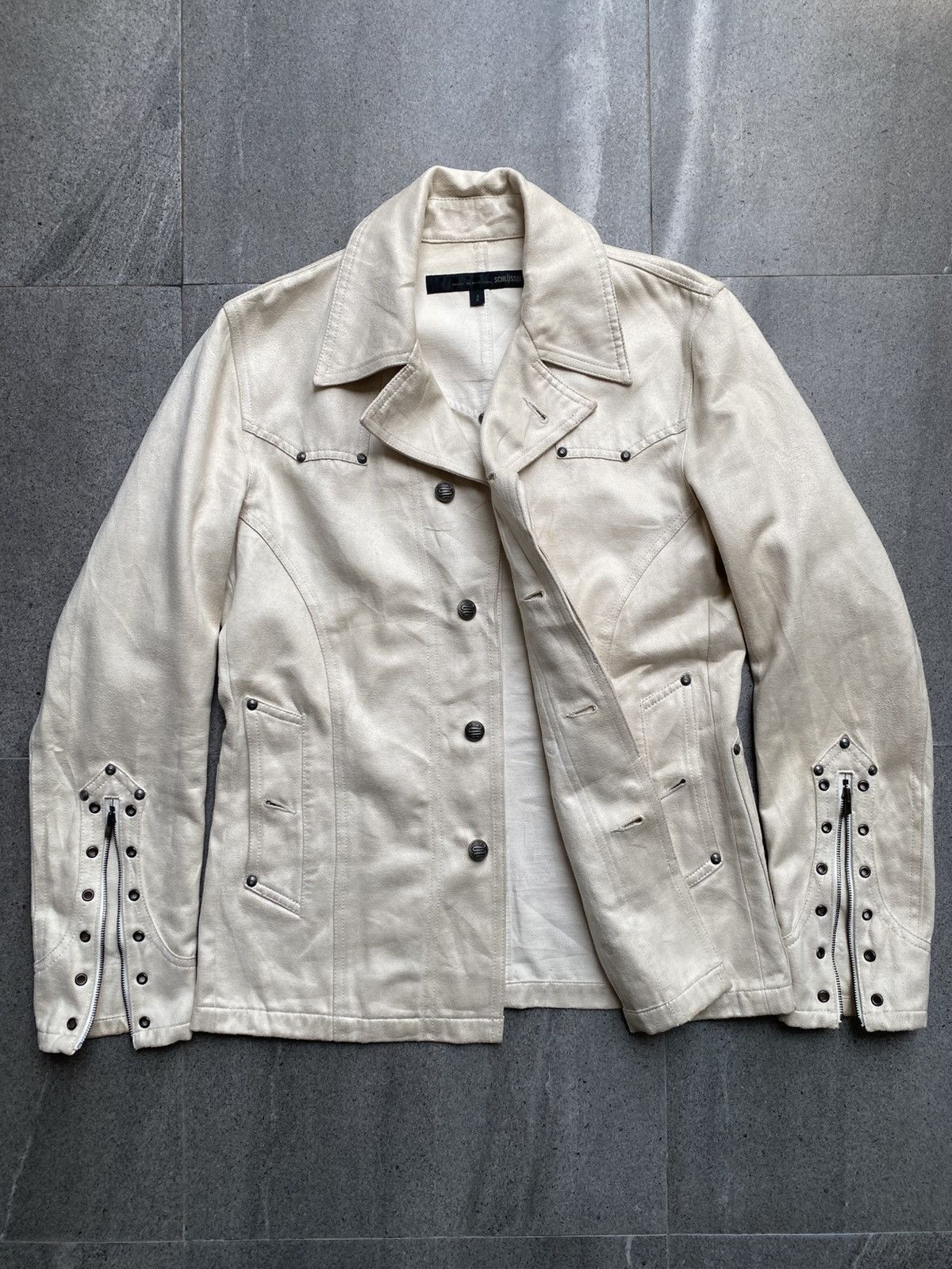 Schlussel Schlussel Studded Zip Sleeve Leather Jacket Cream Beige Size US M / EU 48-50 / 2 - 2 Thumbnail