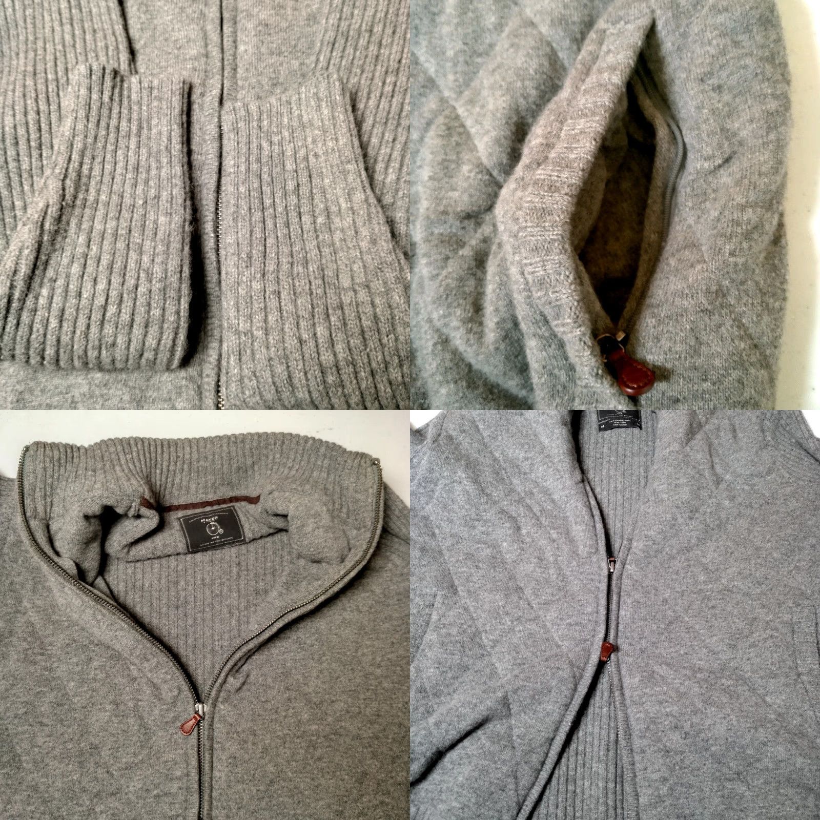 Vintage Maker & Co. Cardigan Sweater M Gray Merino Wool Quilted Ribbed Full Zip Mens Slim Adult Medium Dining? Size US M / EU 48-50 / 2 - 9 Thumbnail
