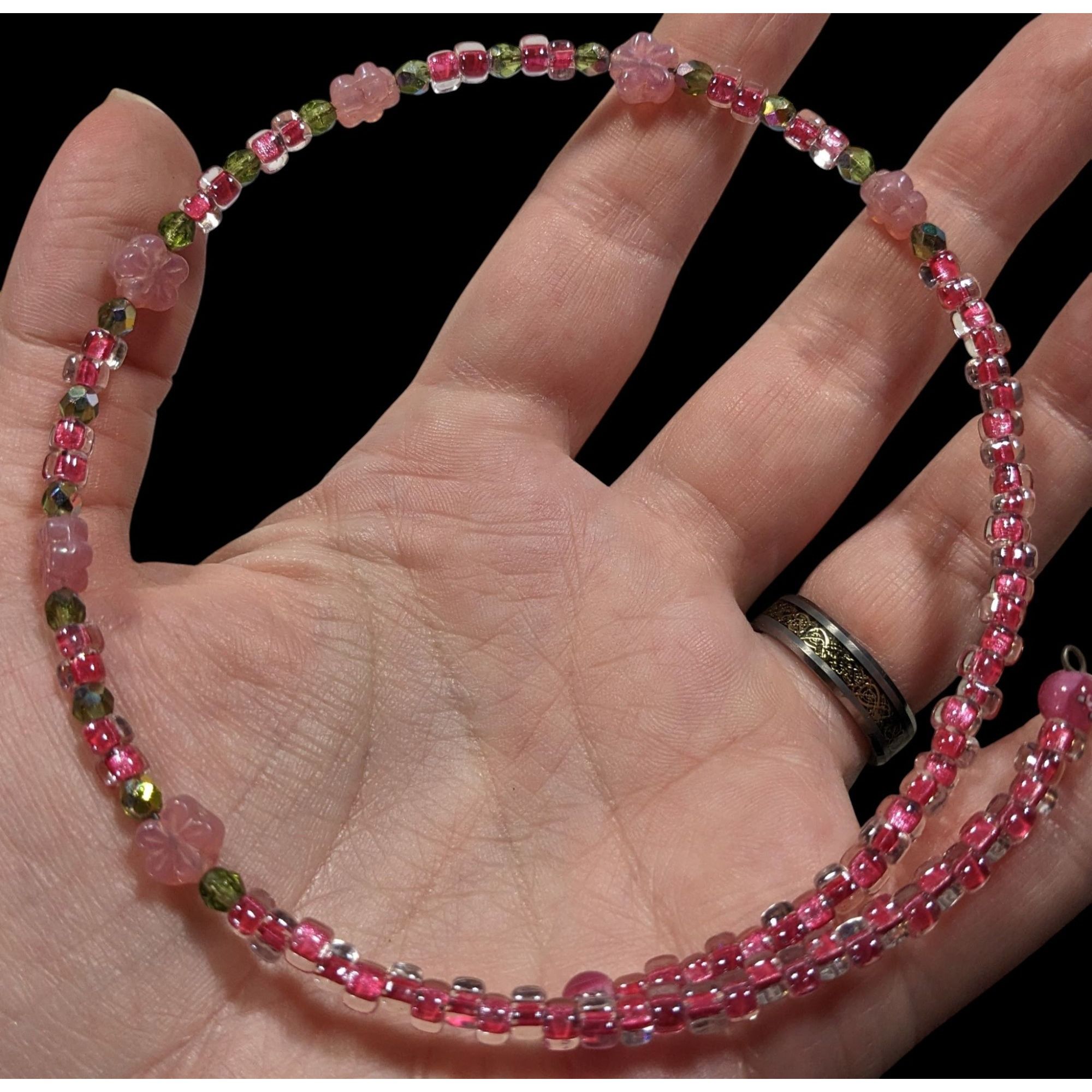 Other Fairycore Coquette Pink And Green Floral Handmade Glass Coil Size ONE SIZE - 3 Thumbnail