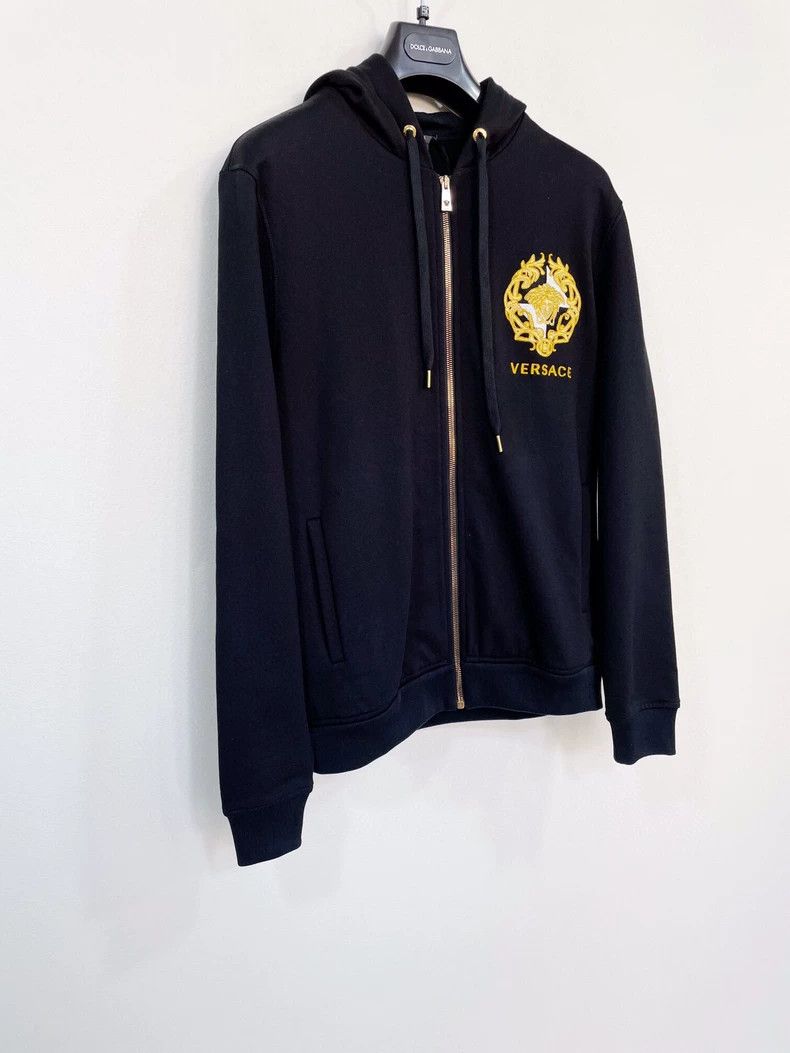 Versace Embroidered hooded zip-up jacket