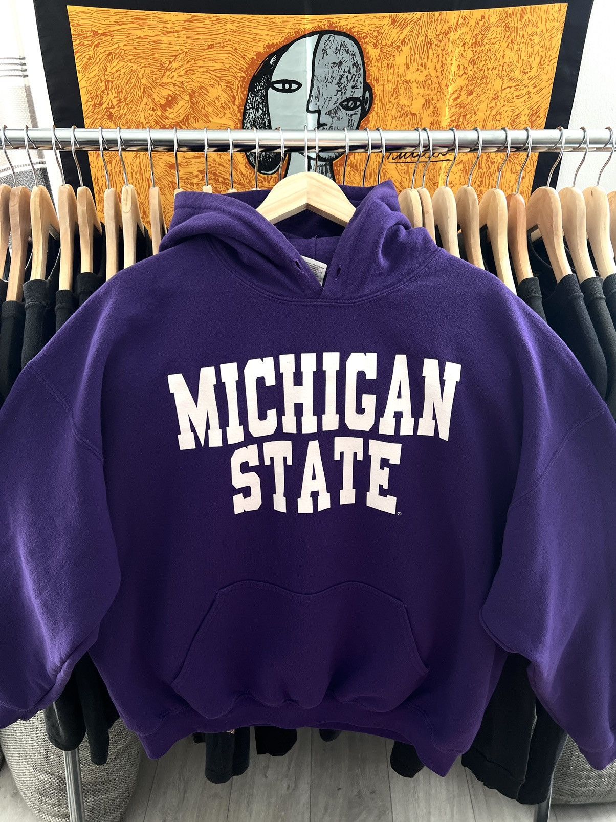 Vintage Vintage Michigan State Spellout Logo Oversized Boxy Hoodie Size US XL / EU 56 / 4 - 1 Thumbnail
