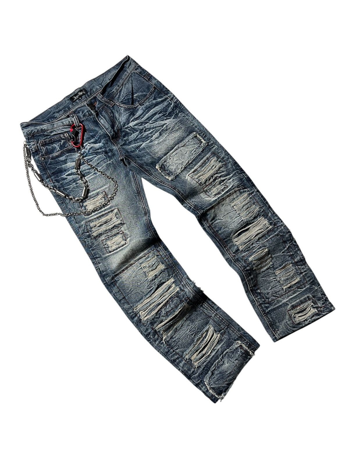 Japanese Brand Sick 2000s Lowbox Distressed Pants Size US 30 / EU 46 - 2 Thumbnail