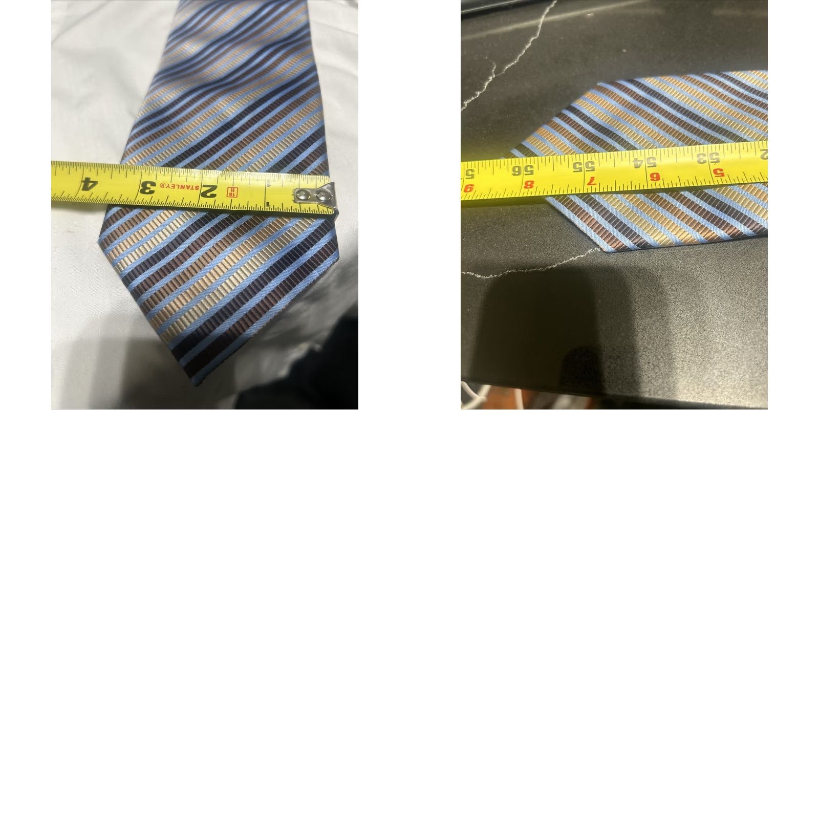 Vintage ALLEN SOLLY Men Luxury Striped Necktie Blue Brown 57" Silk Tie Geometric Designer 4" Width EUC Size ONE SIZE - 8 Thumbnail