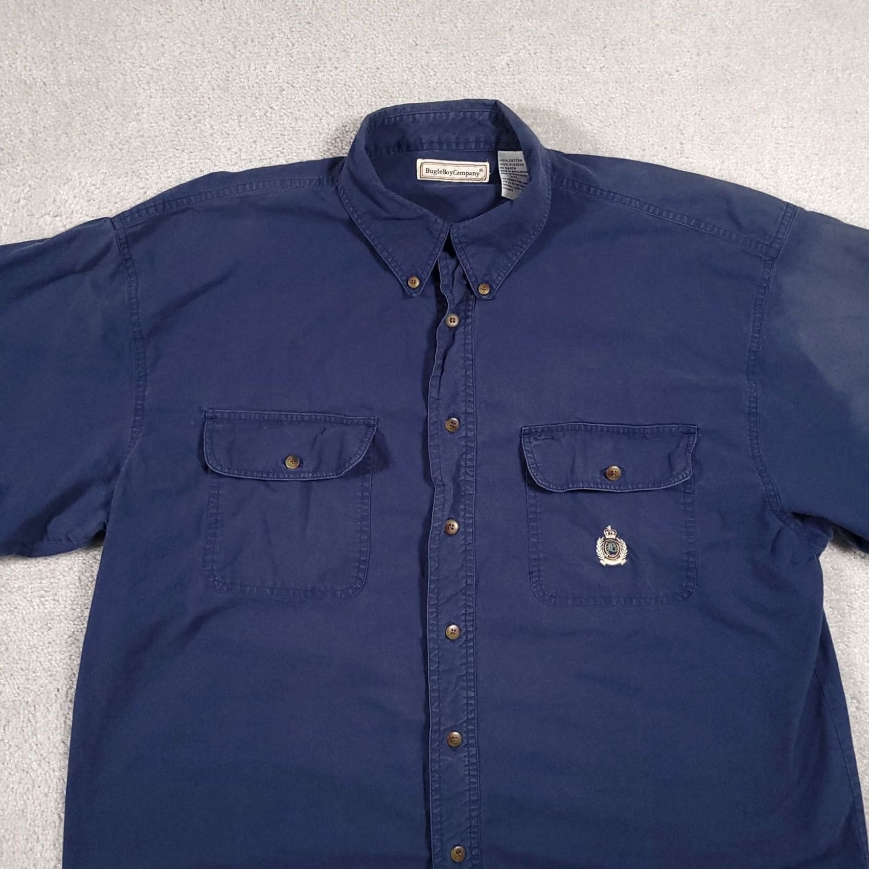 Bugle Boy VINTAGE Bugle Boy Company Navy Blue Button-Down Shirt Mens 2XL Crest Logo Shirt Size US XXL / EU 58 / 5 - 3 Thumbnail