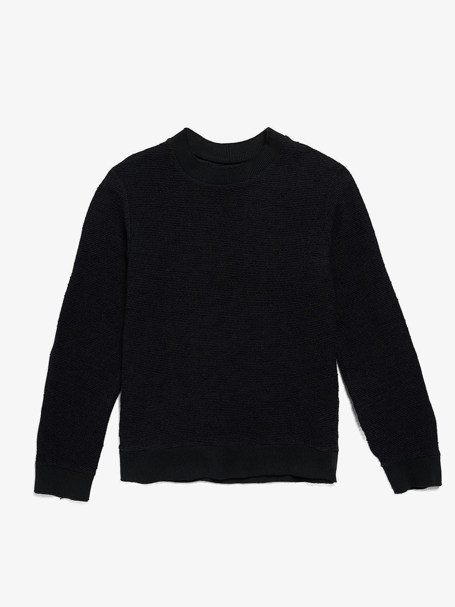 Individual Sentiments Navy Fabric Detailed Woolen Sweatshirt Size US M / EU 48-50 / 2 - 1 Thumbnail