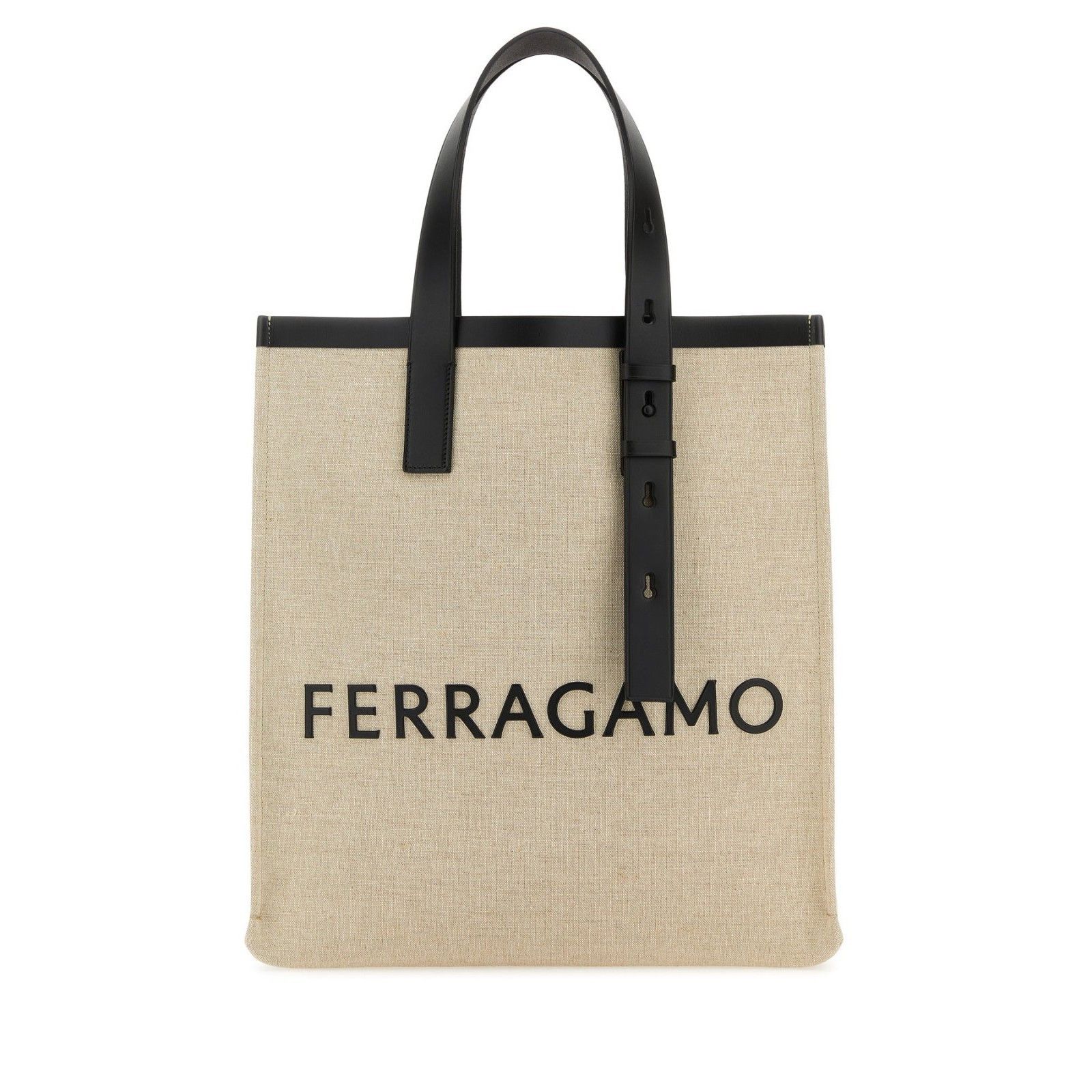 FERRAGAMO Sand Beige Canvas Shopper Shoulder Bag New & Authe