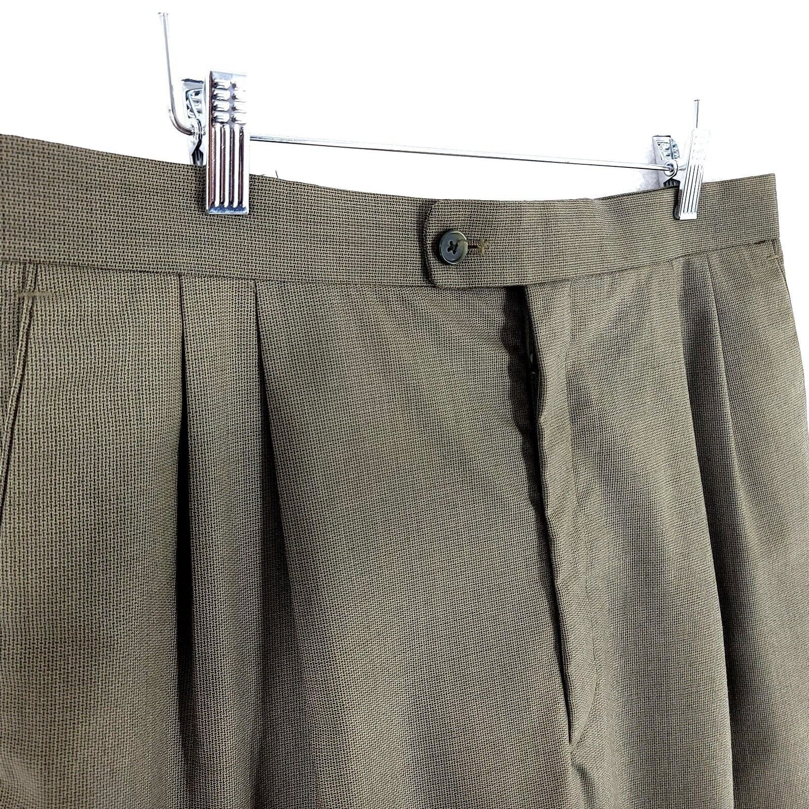 Vintage Greg Peters No Belt Loops Green Beige Wool Basket Weave Dres Size 34R - 2 Thumbnail